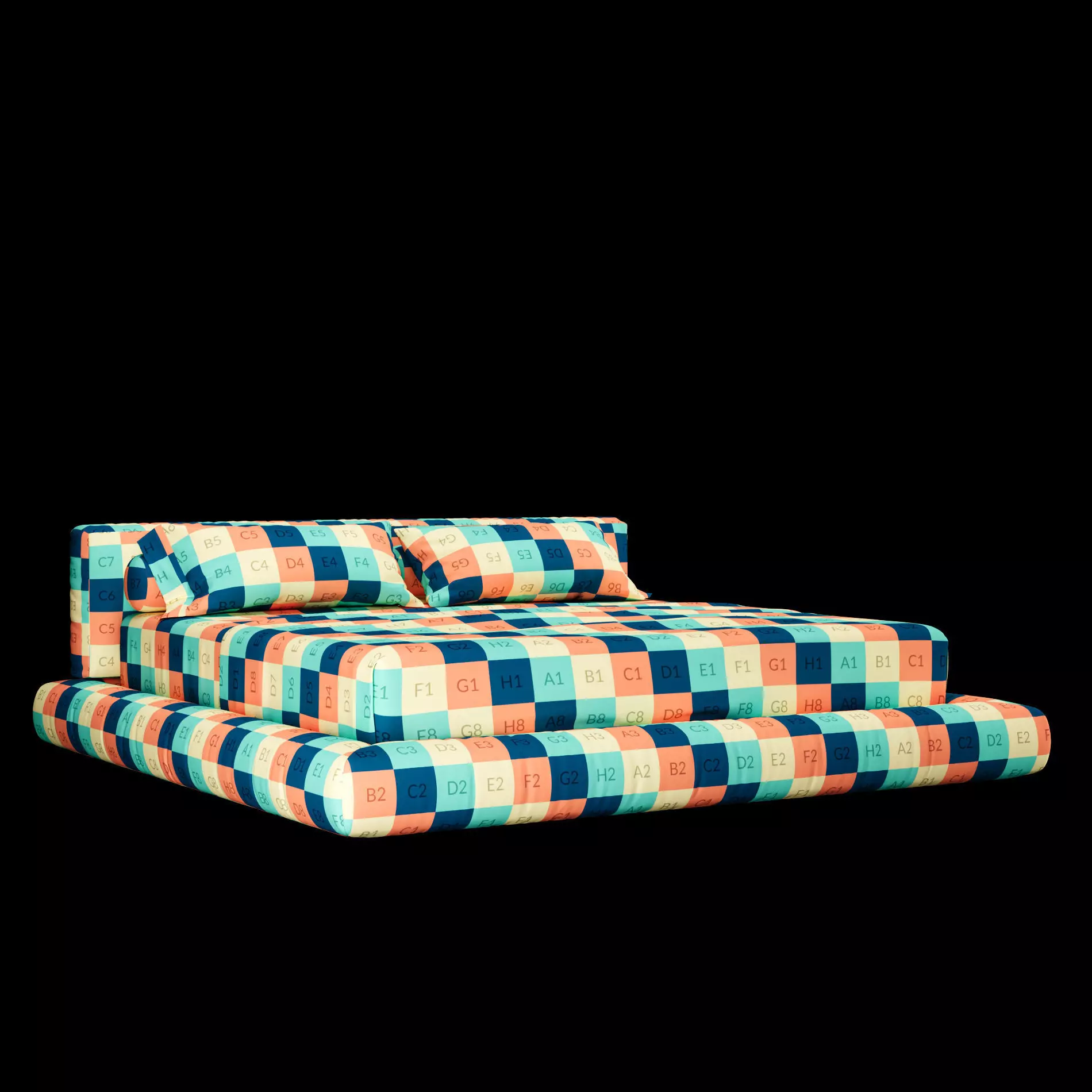 Bed with pillows and blanket 011 3D model_1