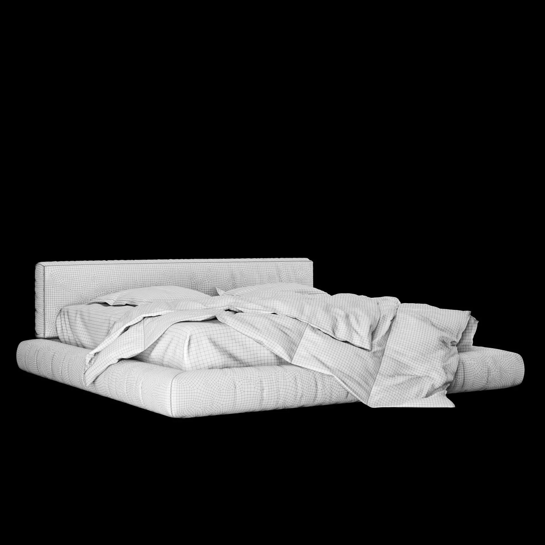 Bed with pillows and blanket 012 3D model_2