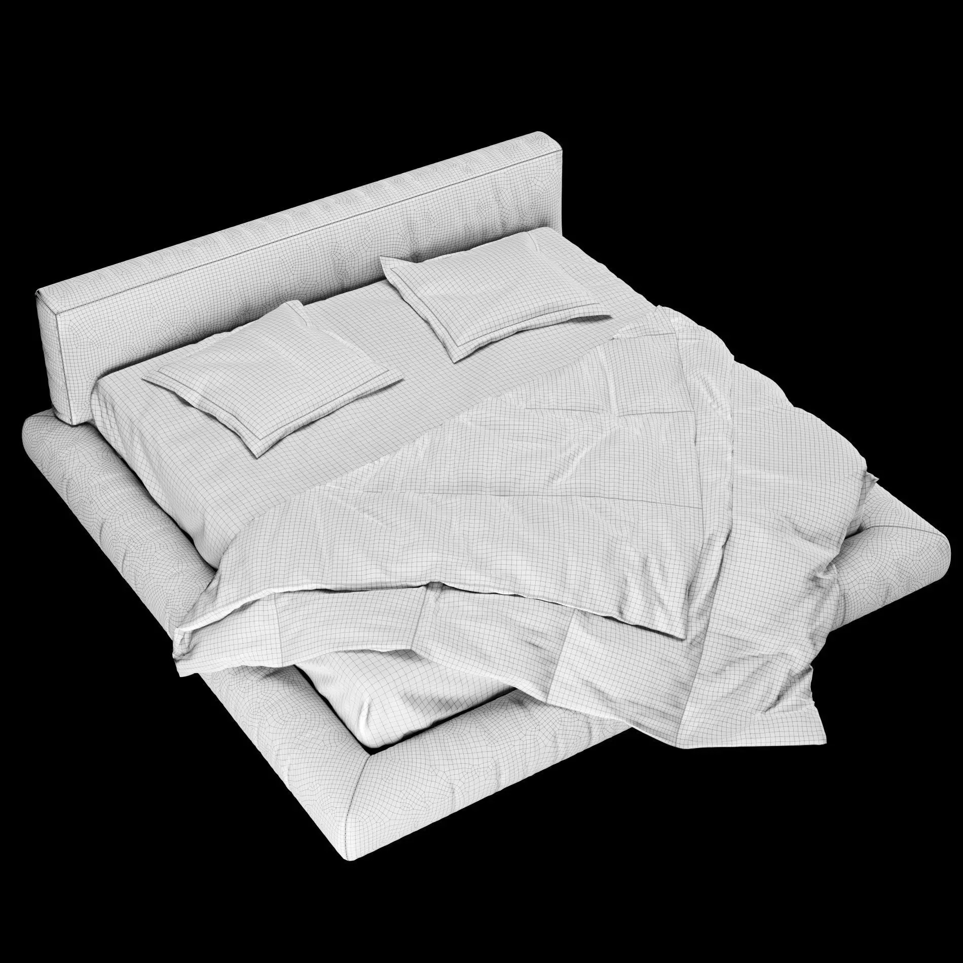 Bed with pillows and blanket 012 3D model_4