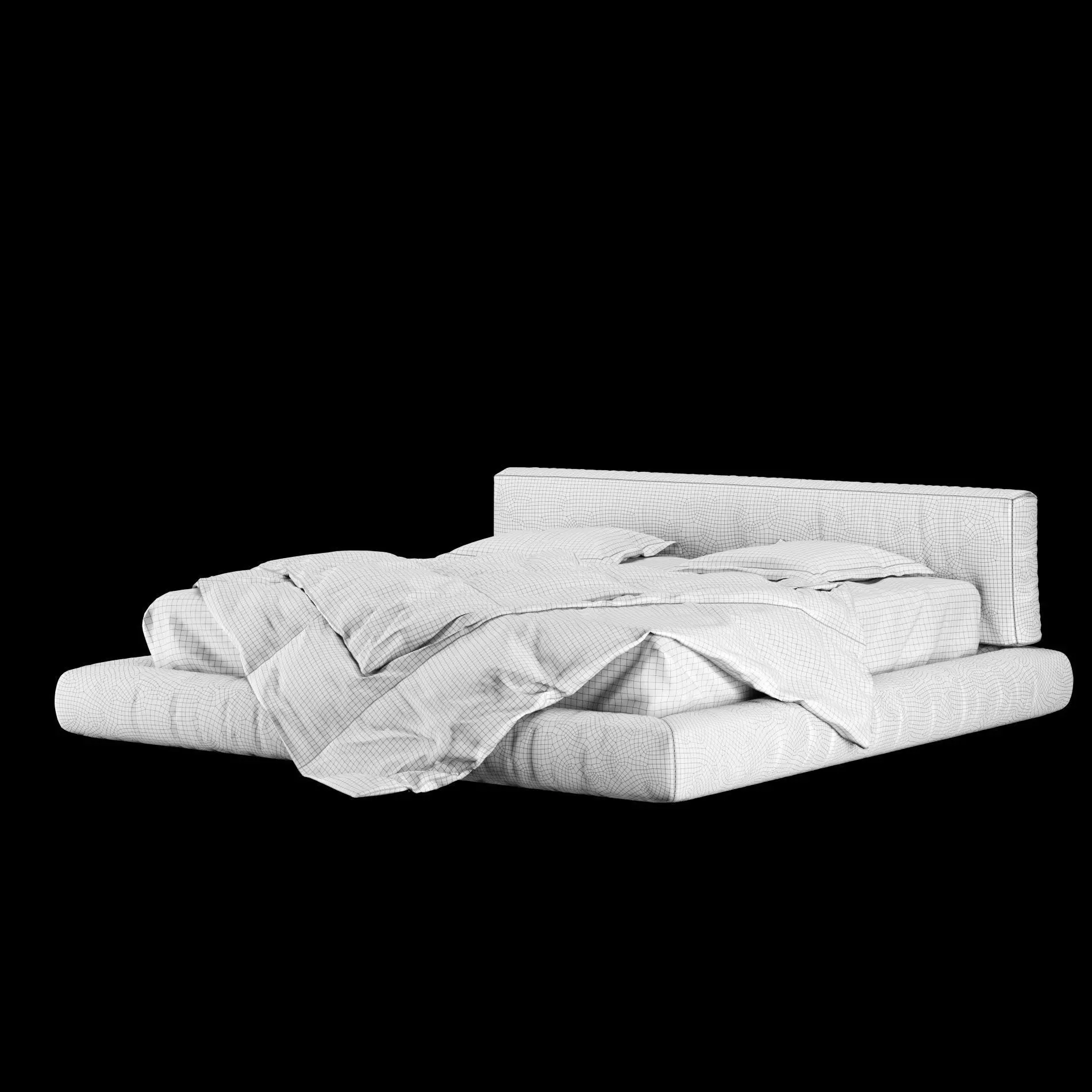 Bed with pillows and blanket 012 3D model_12