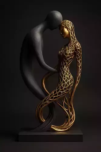 Abstract Embrace Sculpture Artistic Organic 3D Design