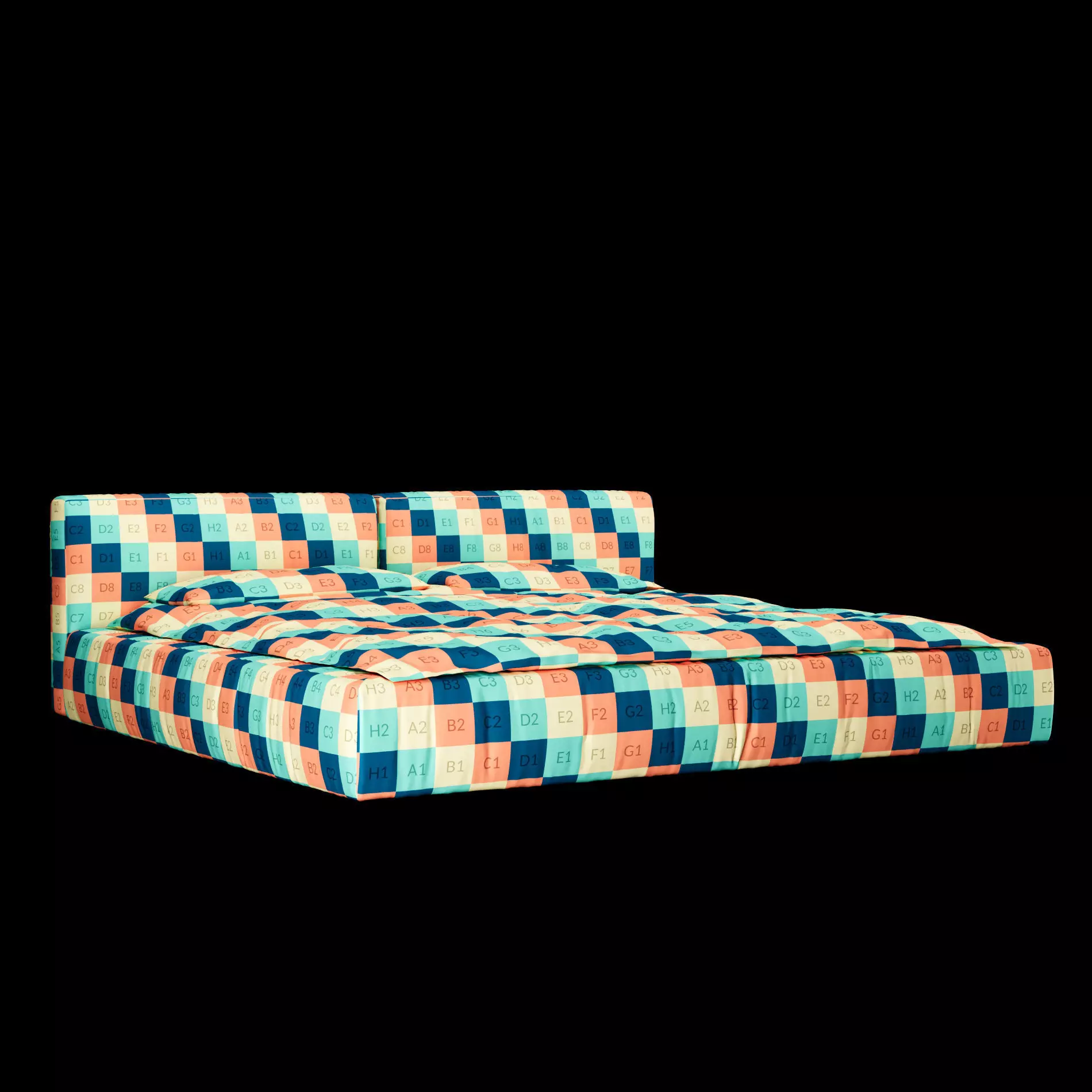 Bed with pillows and blanket 014 3D model_1