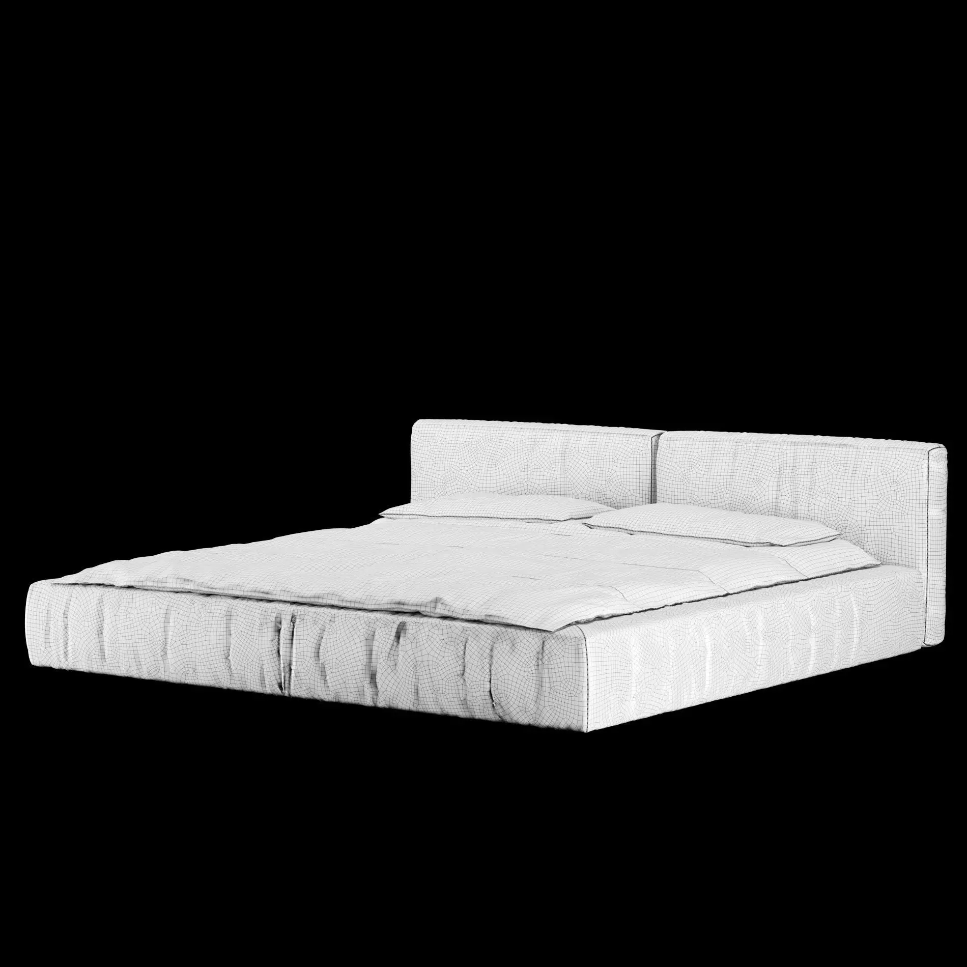 Bed with pillows and blanket 014 3D model_12