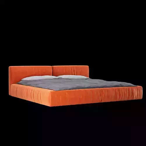 Modern fabric upholstered double bed with bedding set 014