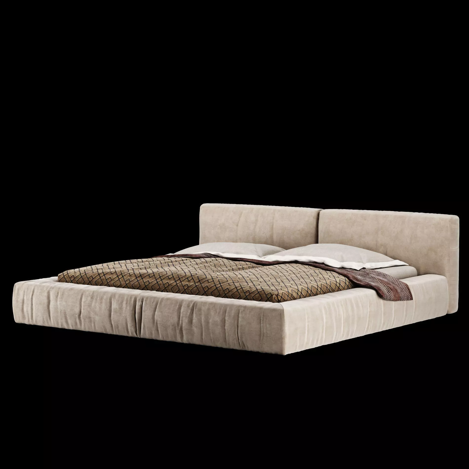 Bed with pillows and blanket 015 3D model_11