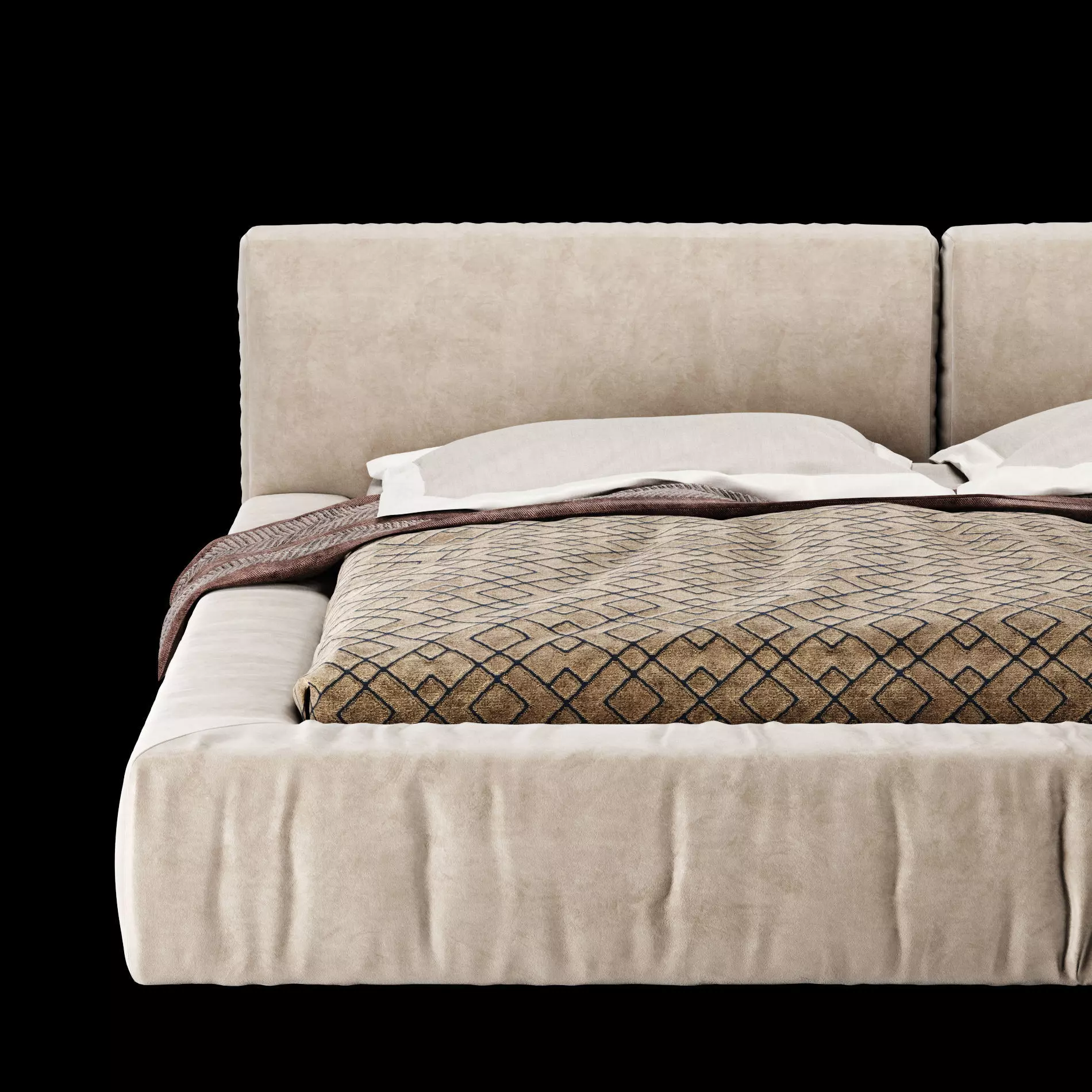 Bed with pillows and blanket 015 3D model_5