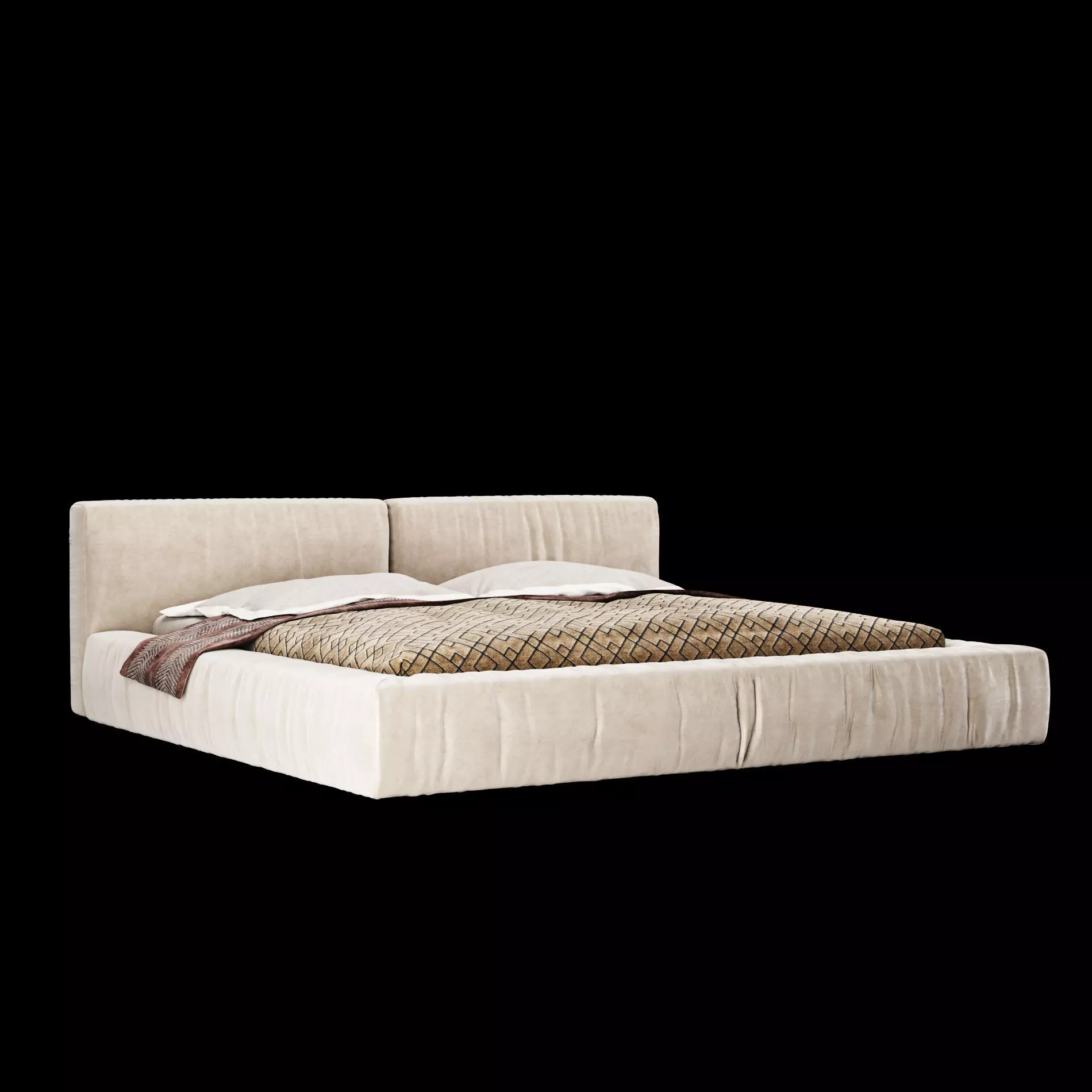 Bed with pillows and blanket 015 3D model_0