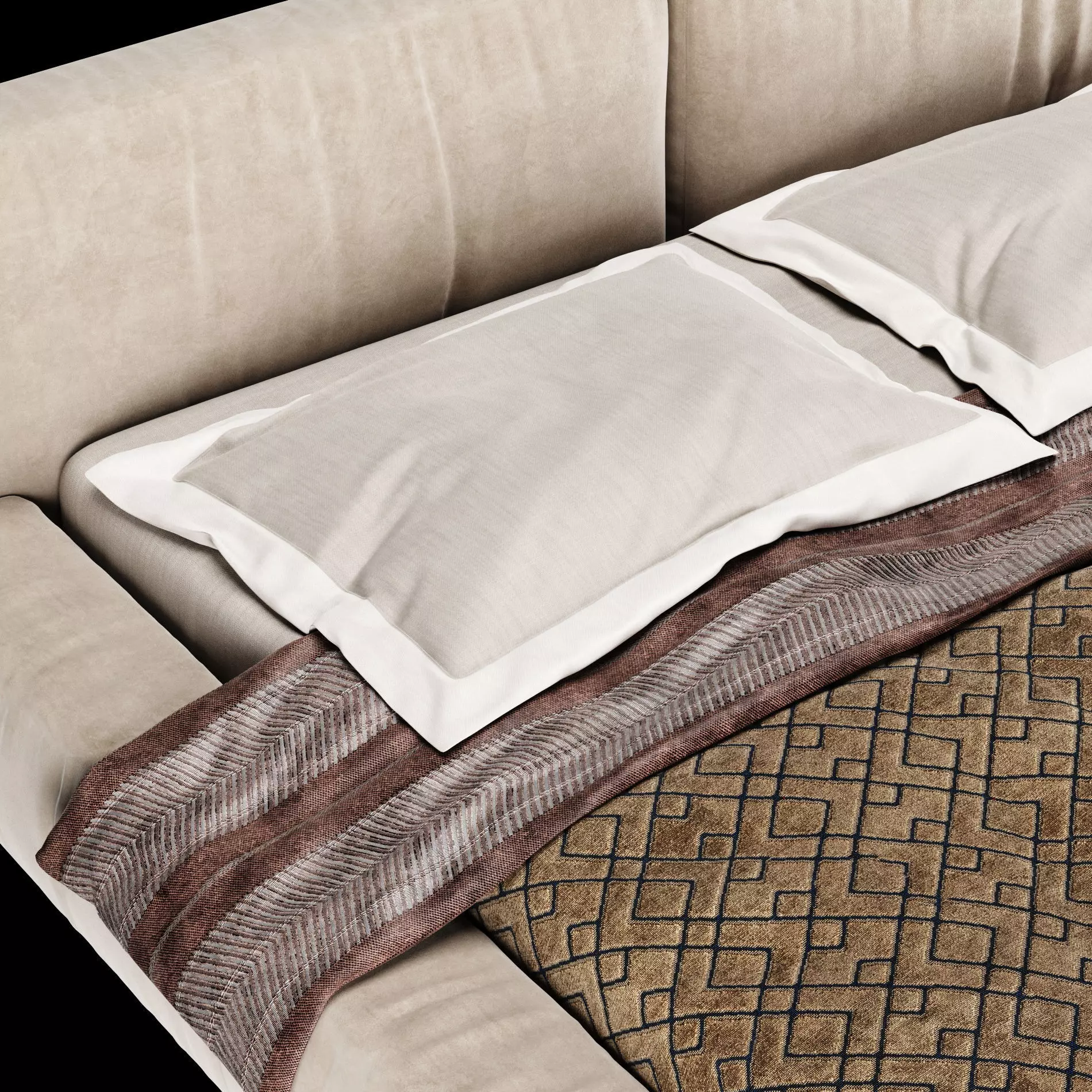 Bed with pillows and blanket 015 3D model_7