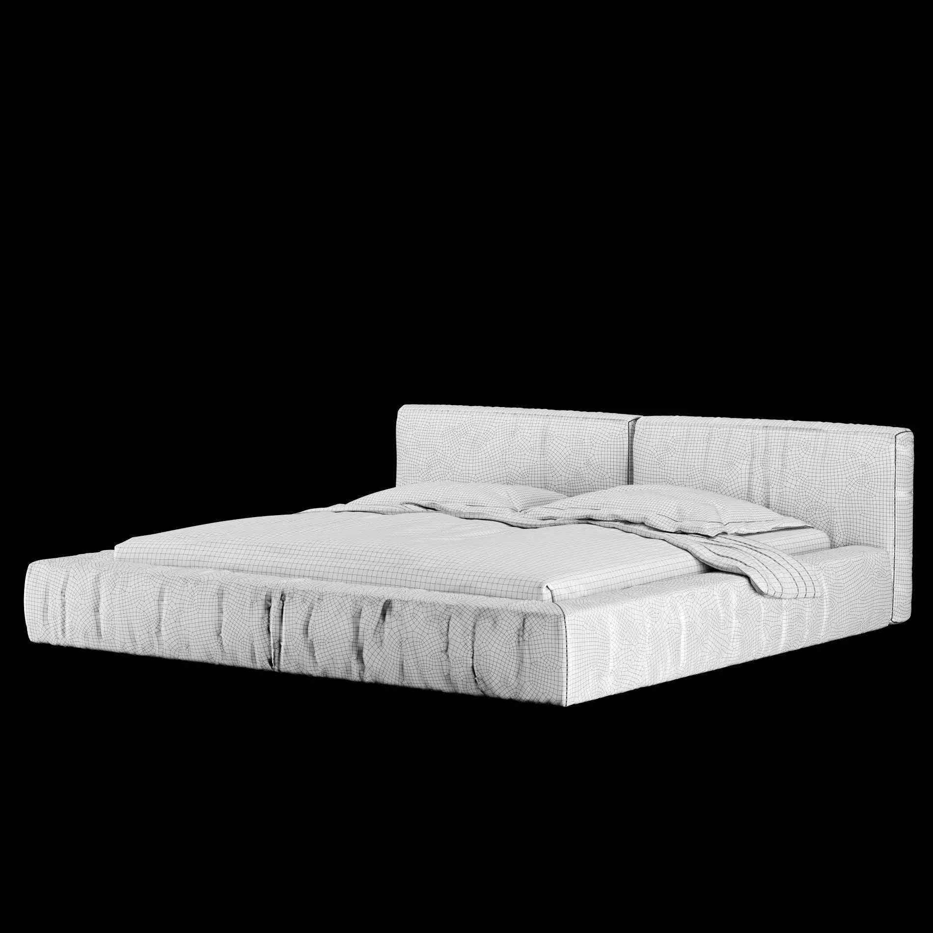 Bed with pillows and blanket 015 3D model_12