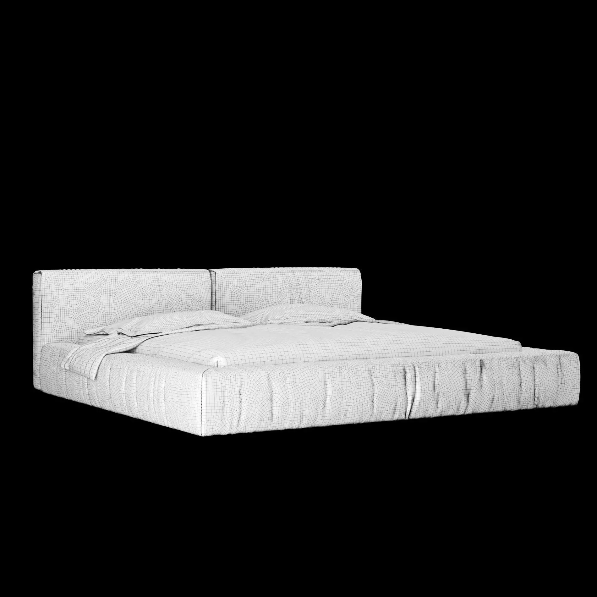 Bed with pillows and blanket 015 3D model_1