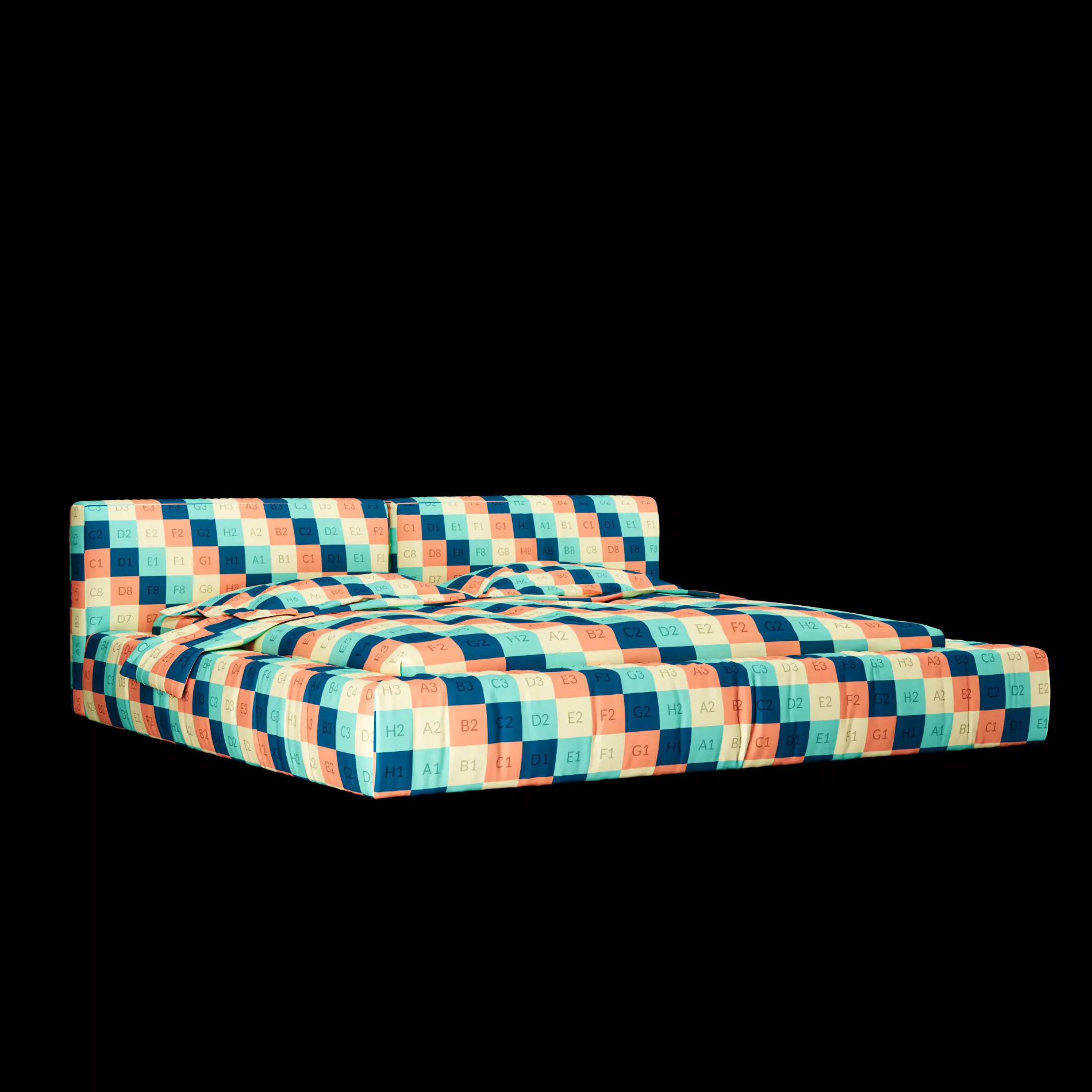 Bed with pillows and blanket 015 3D model_2