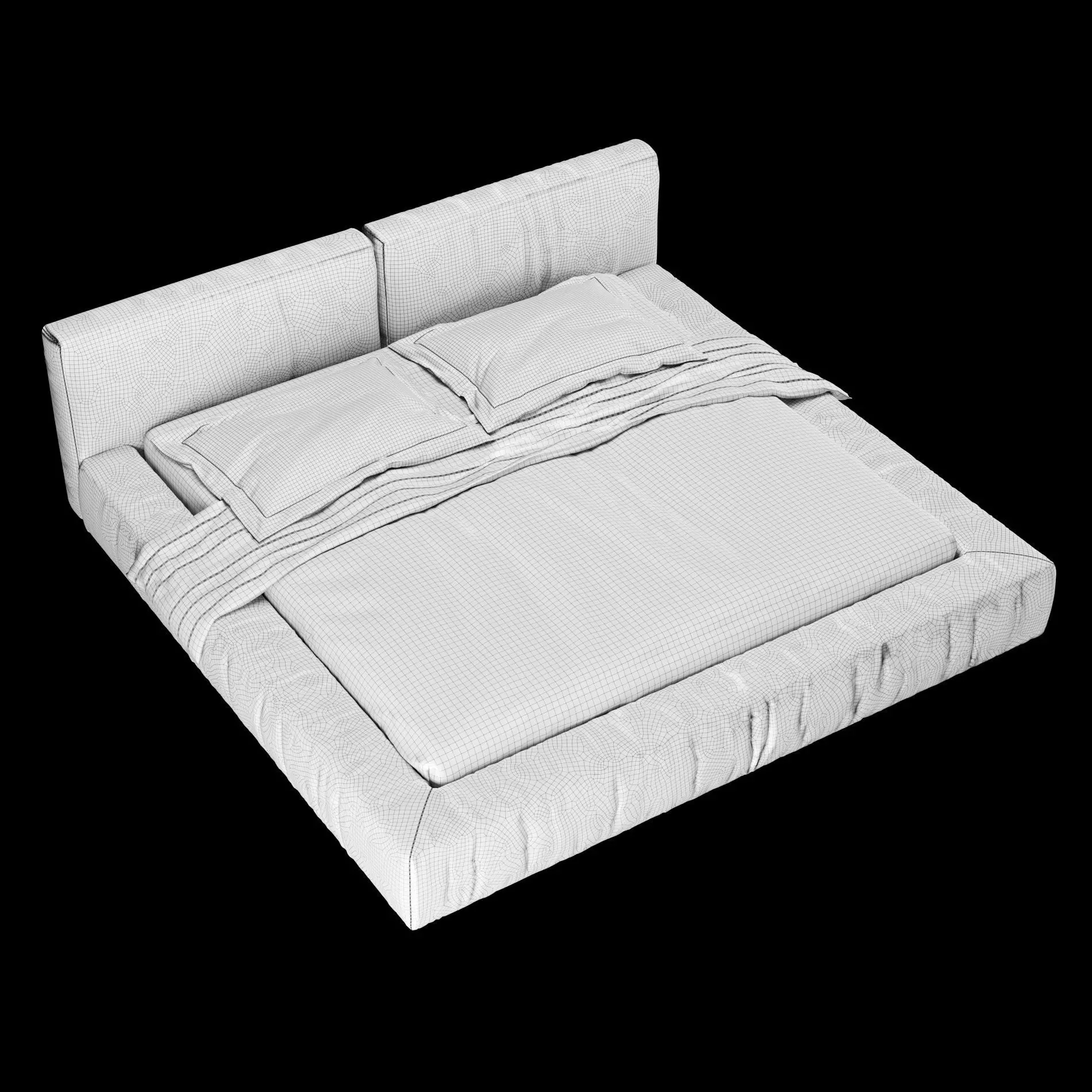 Bed with pillows and blanket 015 3D model_4