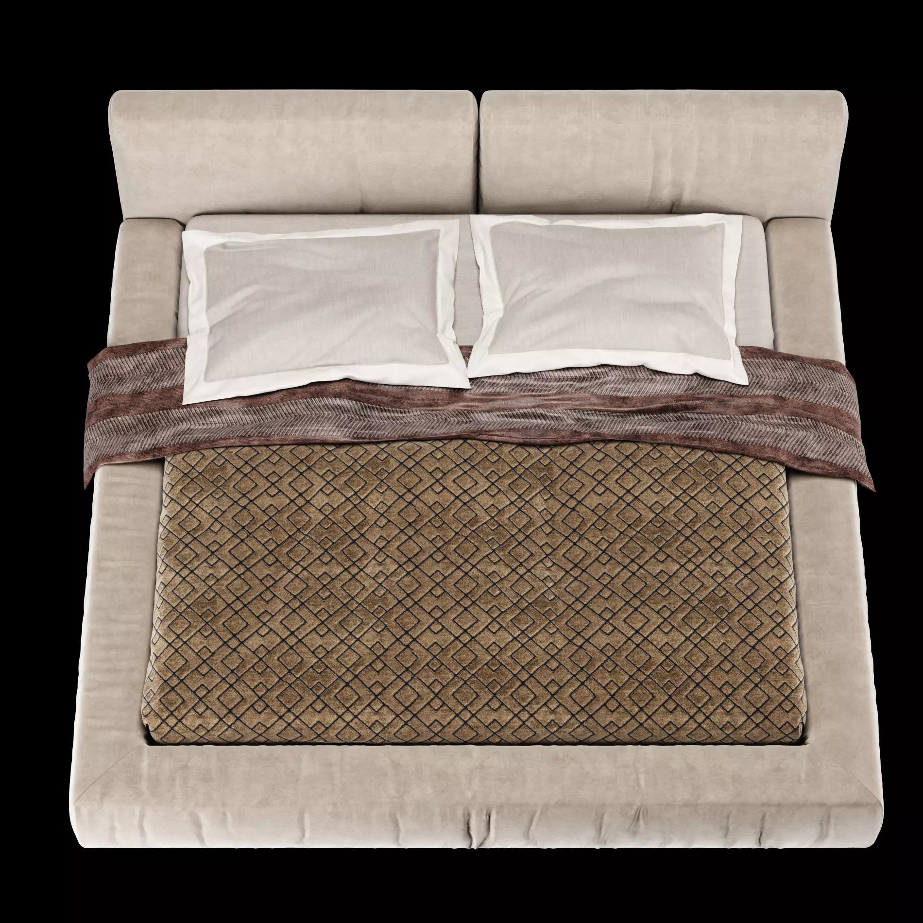 Bed with pillows and blanket 015 3D model_9