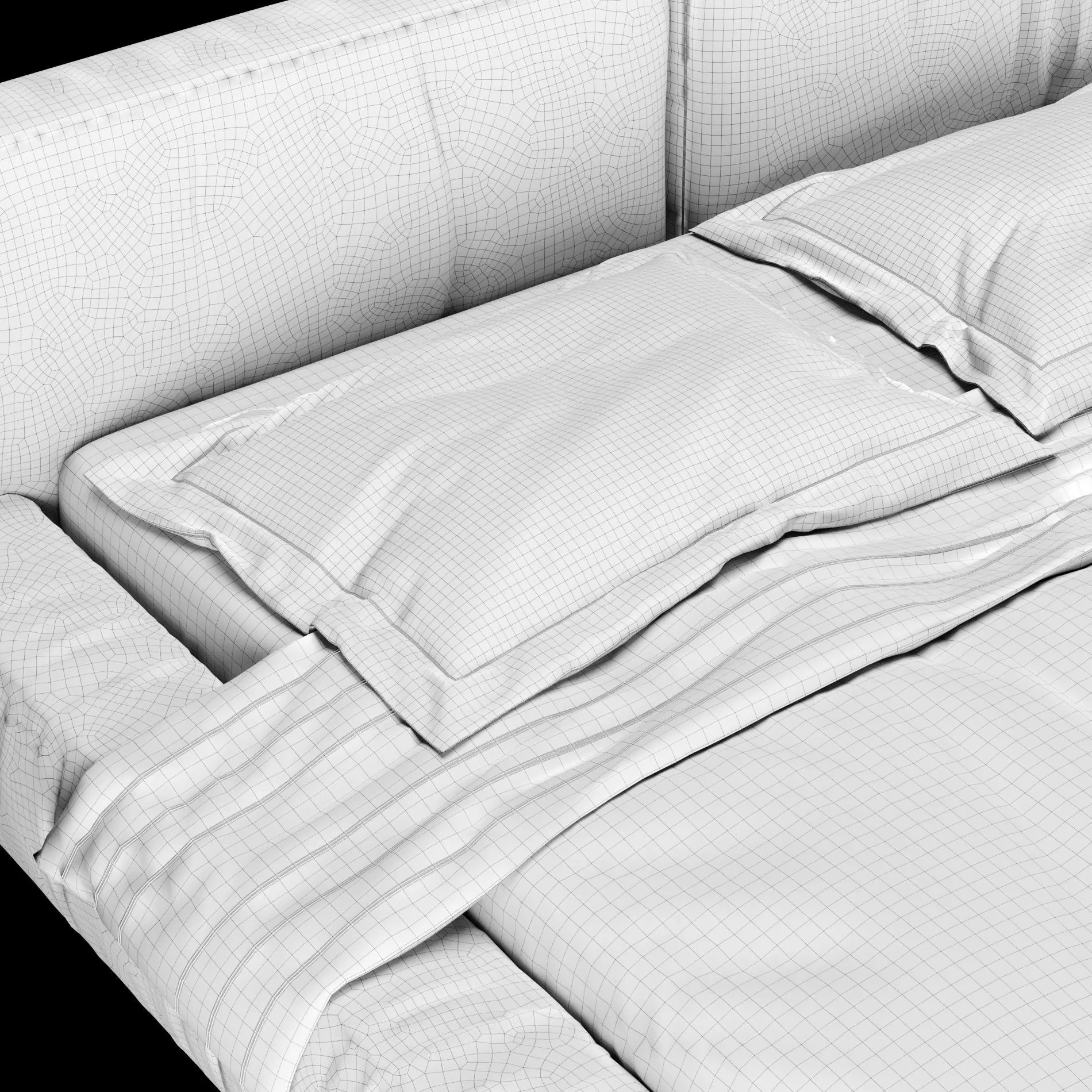 Bed with pillows and blanket 015 3D model_8