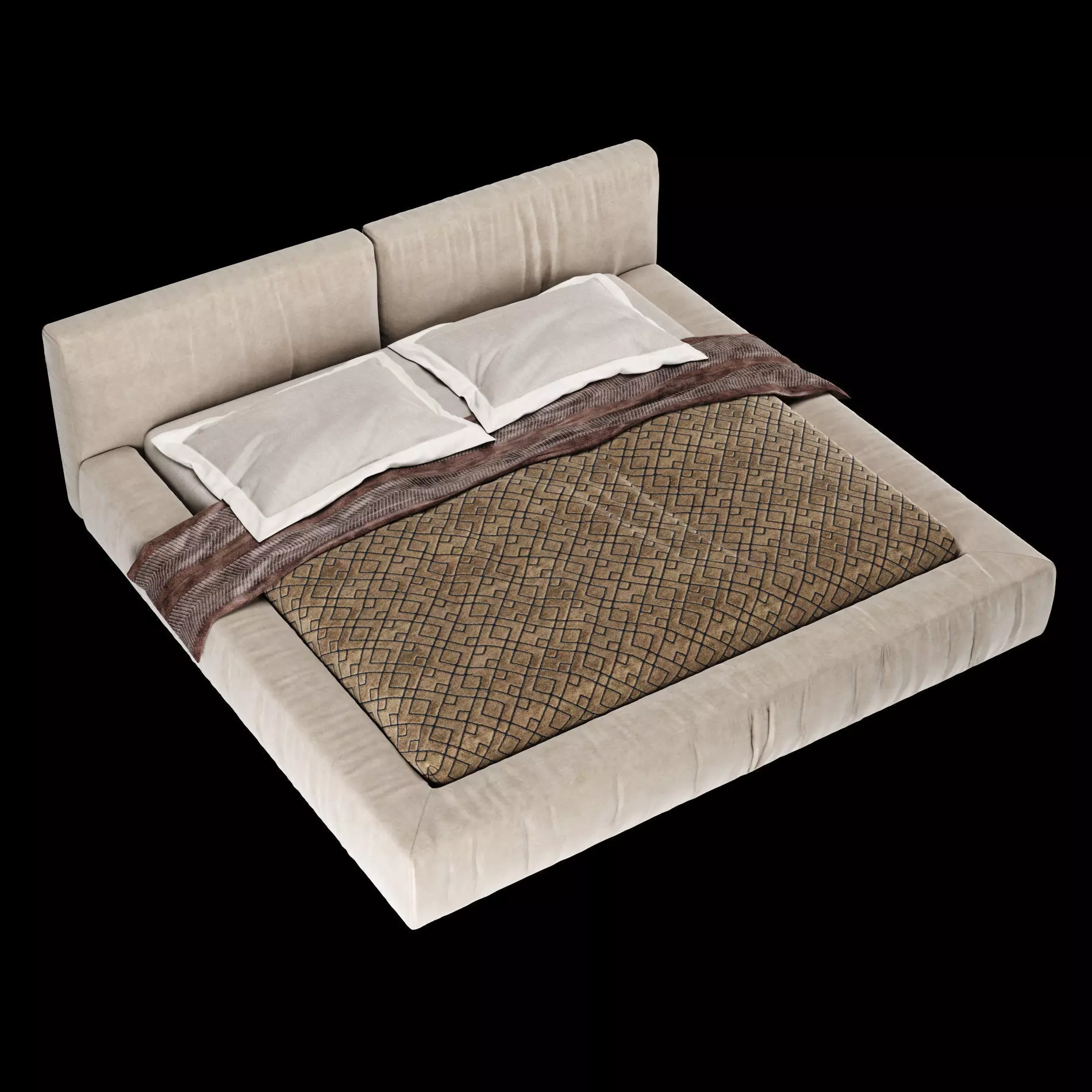 Bed with pillows and blanket 015 3D model_3