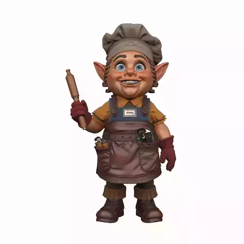 Enthusiastic Plump Gnome Chef Holding Pie and Rolling Pin 3D