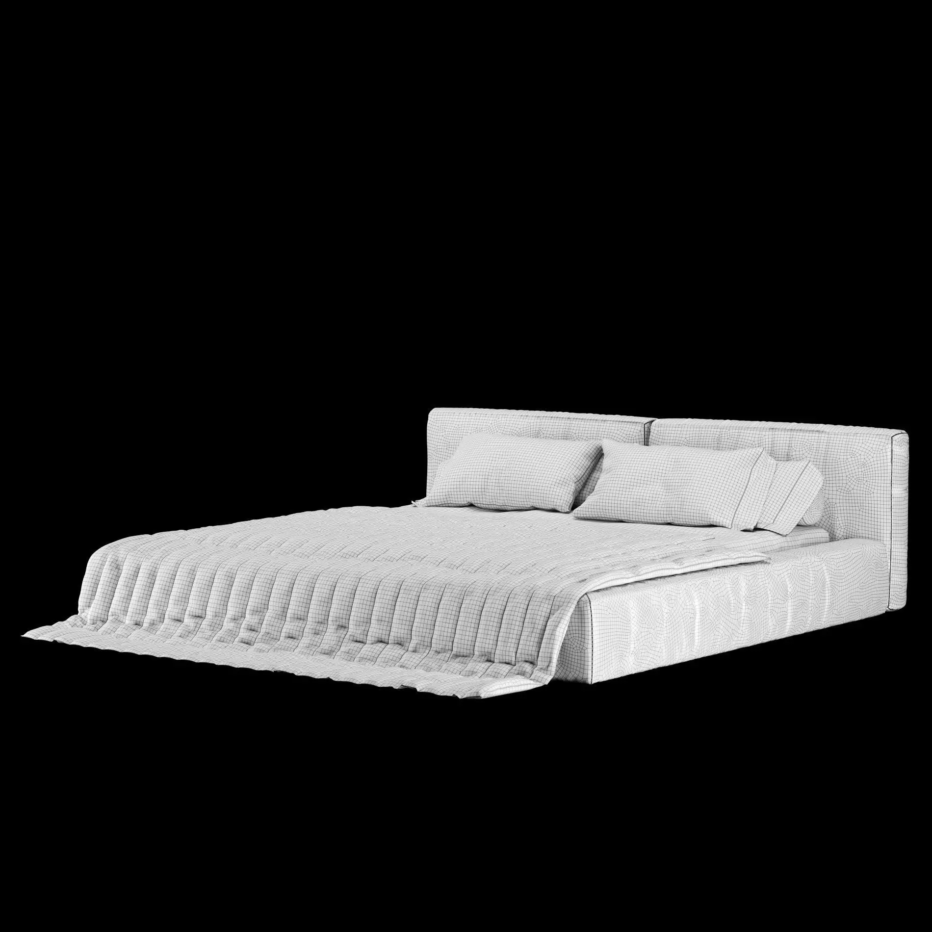 Bed with pillows and blanket 016 3D model_12