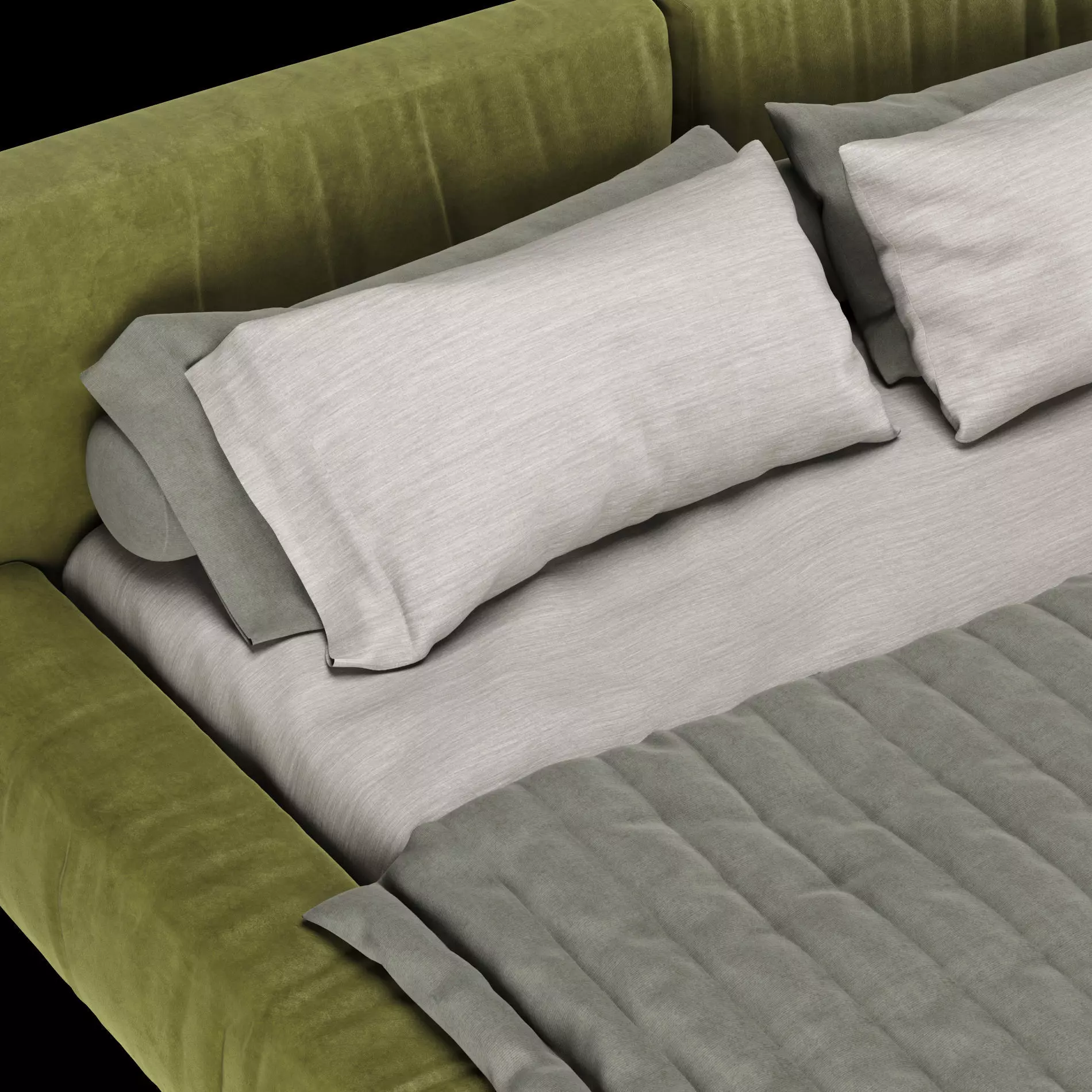 Bed with pillows and blanket 016 3D model_9