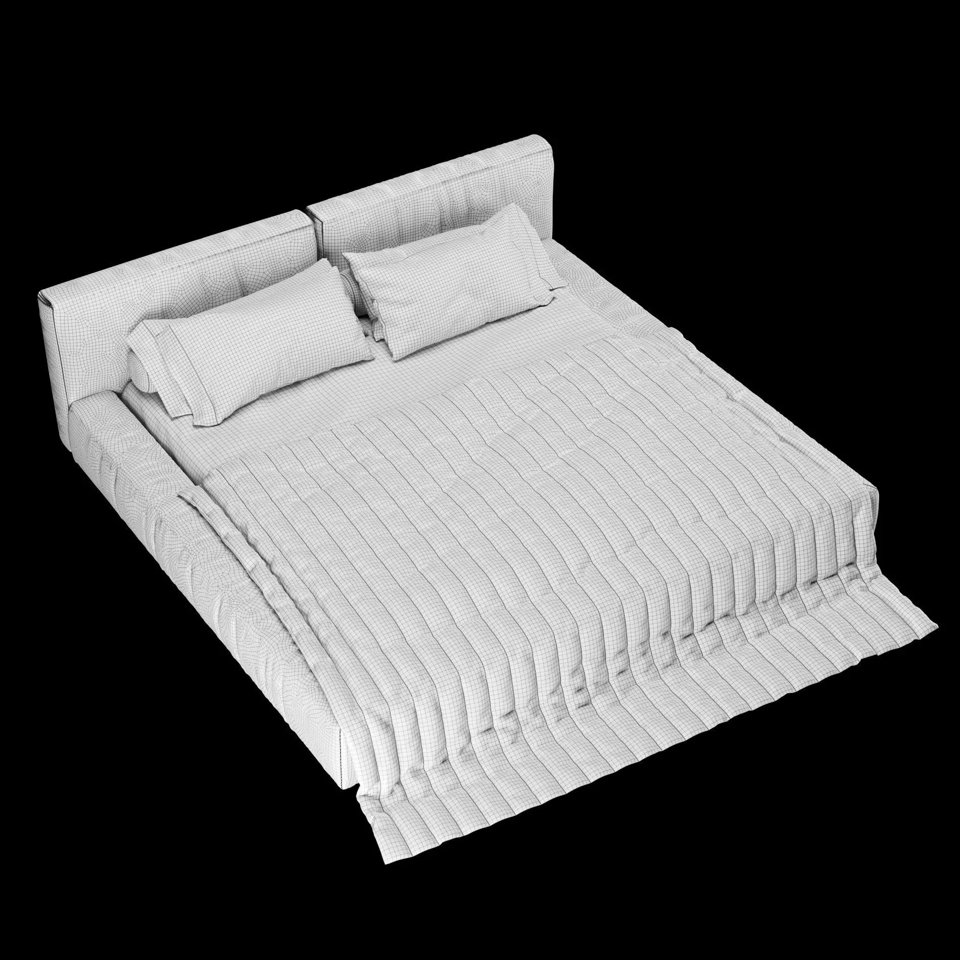 Bed with pillows and blanket 016 3D model_6