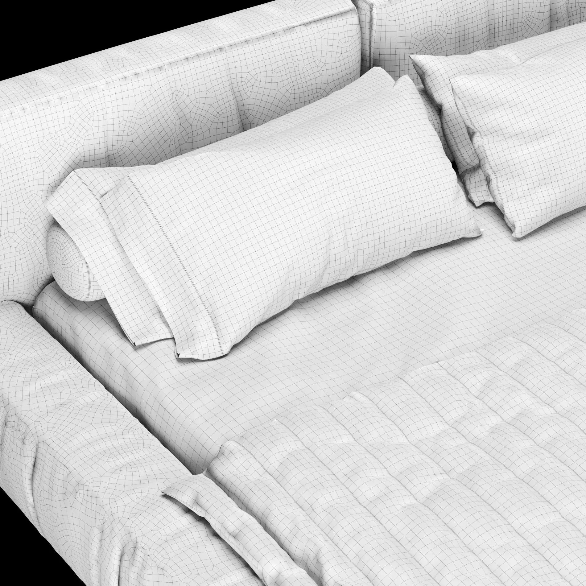 Bed with pillows and blanket 016 3D model_10