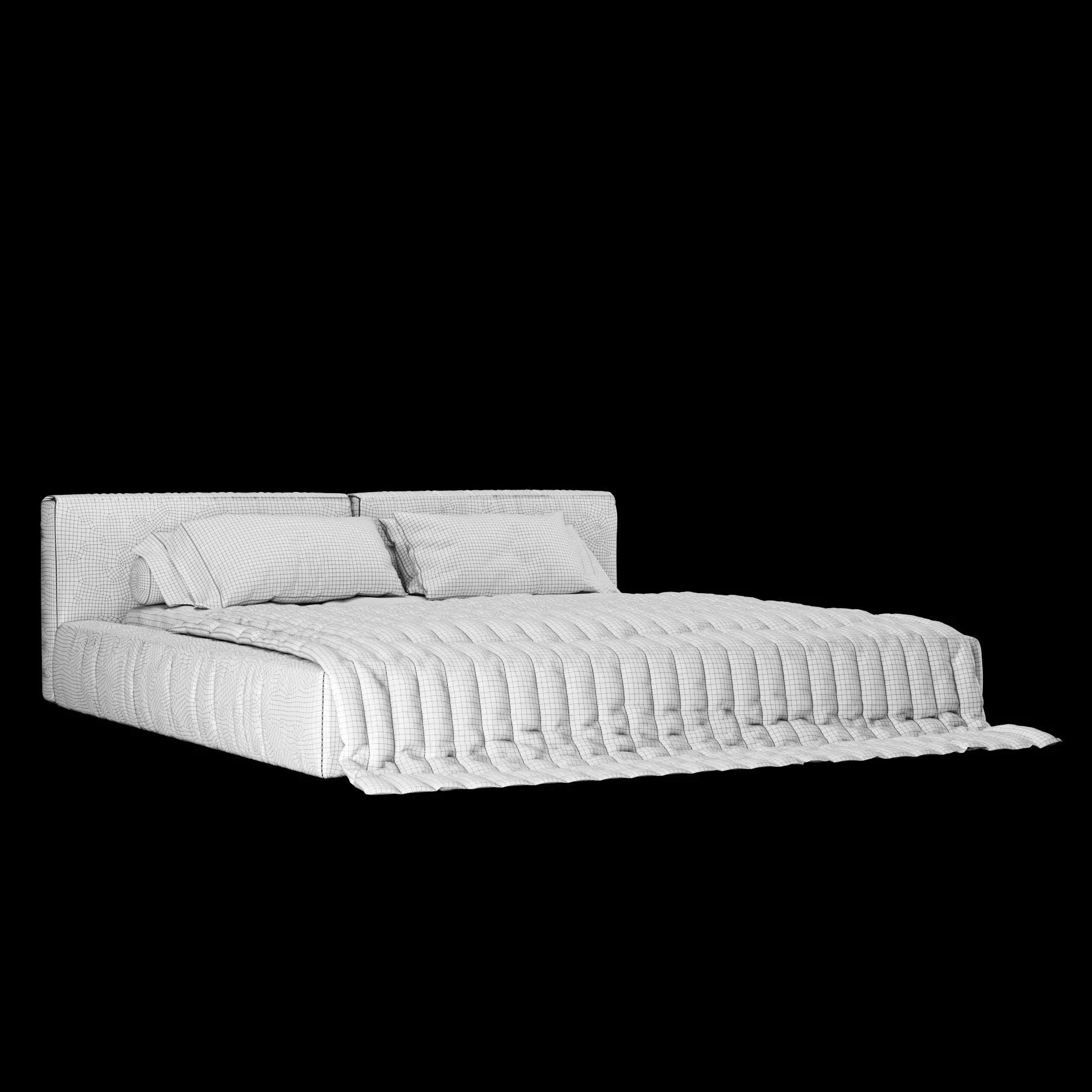 Bed with pillows and blanket 016 3D model_2
