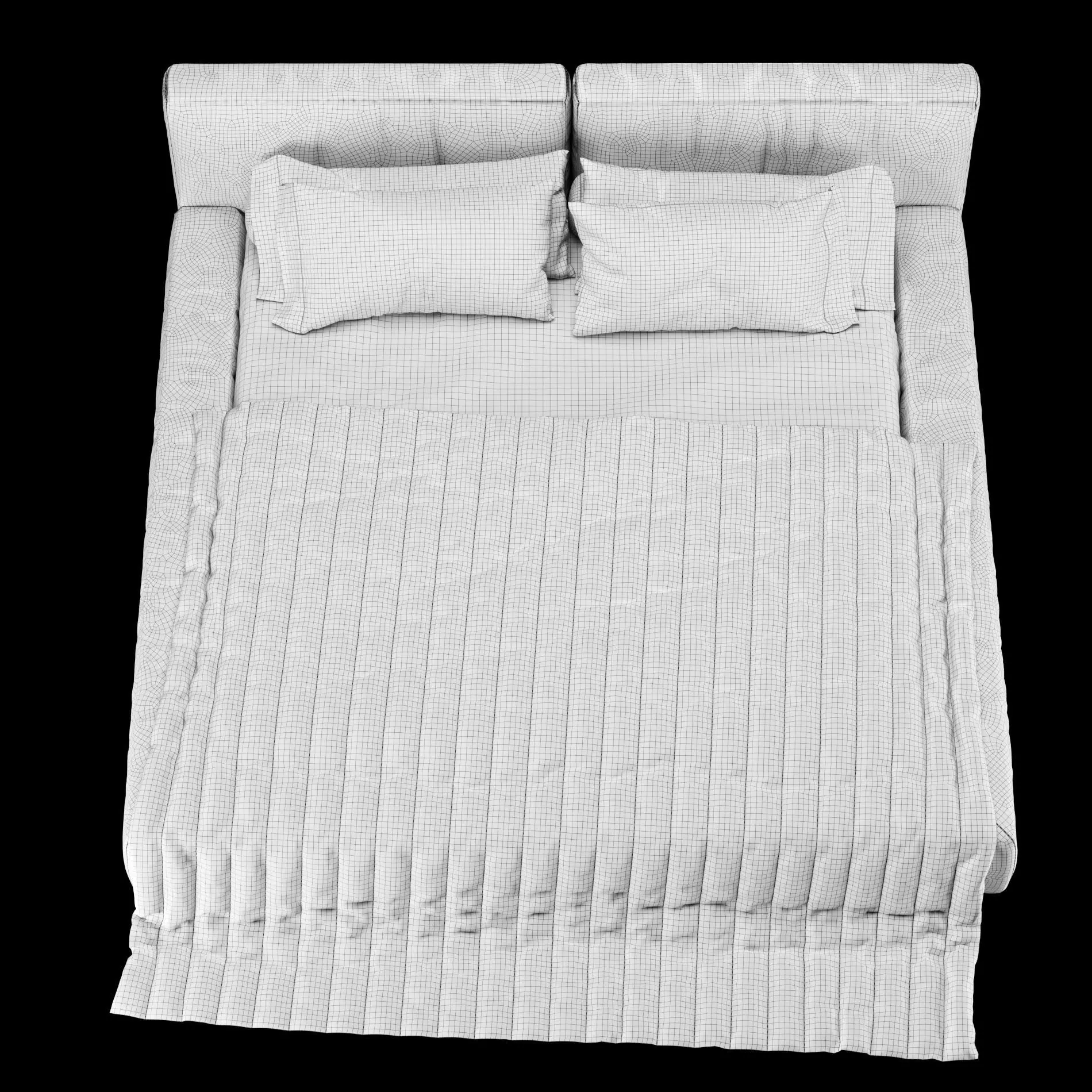 Bed with pillows and blanket 016 3D model_8