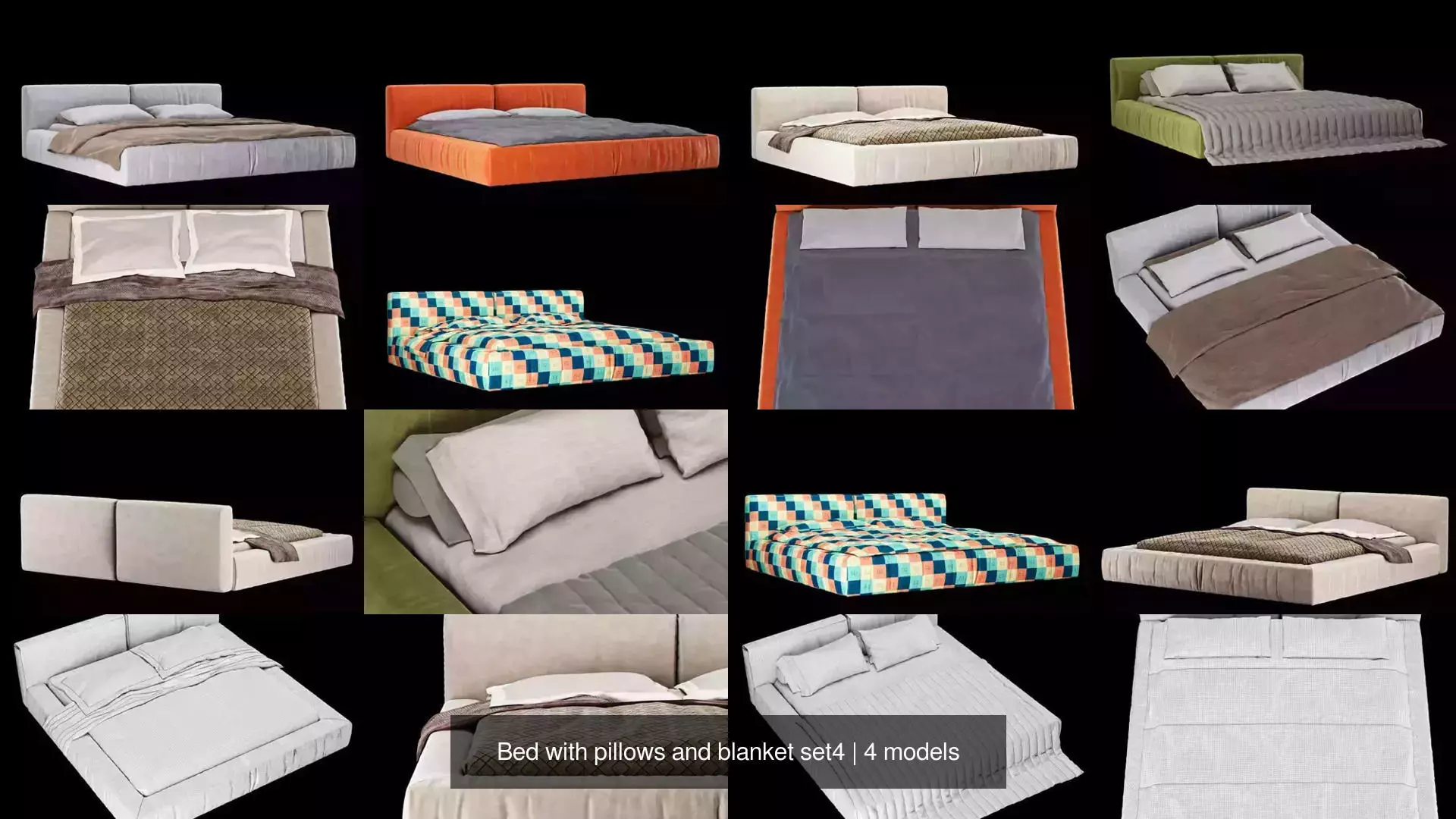 Bed with pillows and blanket set4 3D Model Collection_1