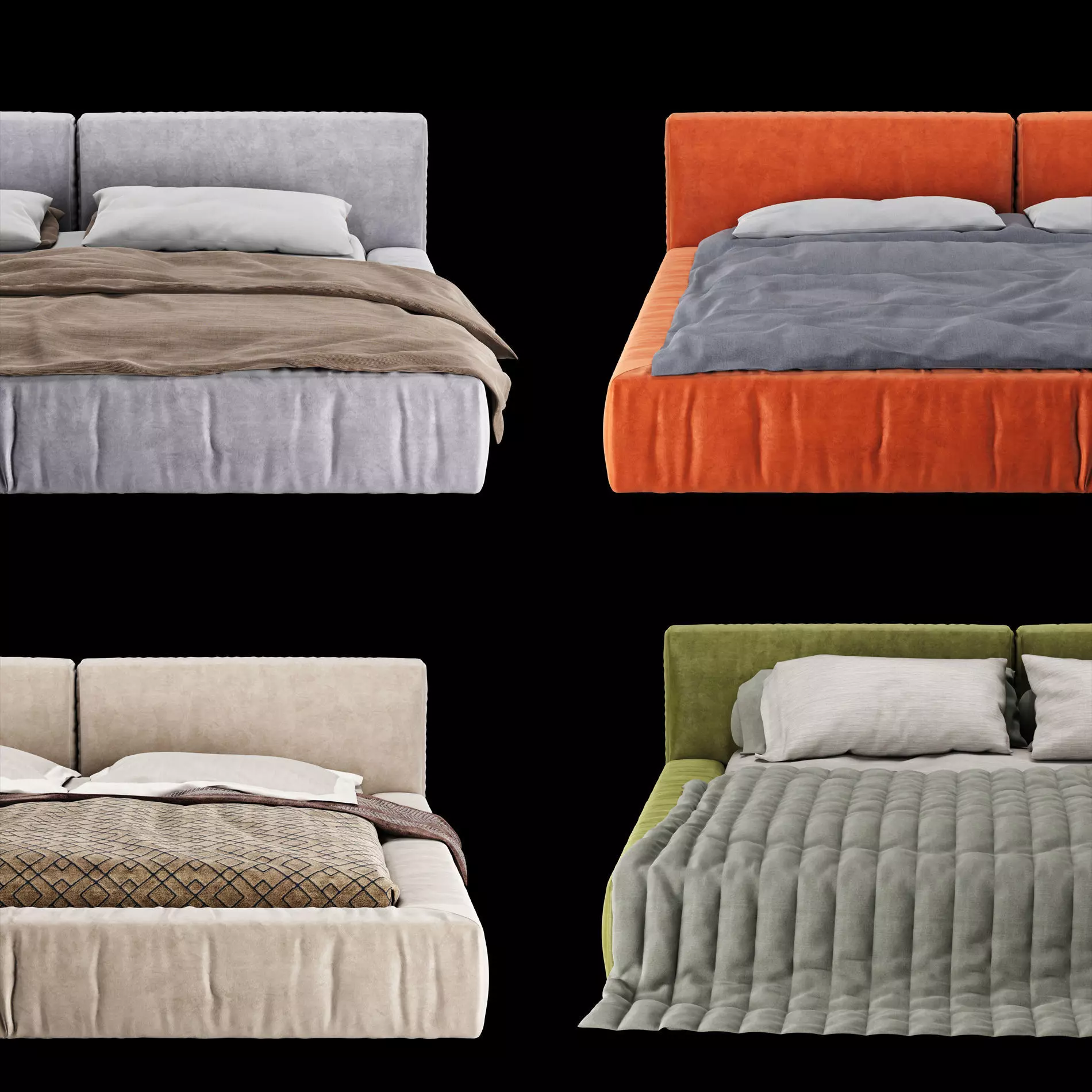 Bed with pillows and blanket set4 3D Model Collection_0