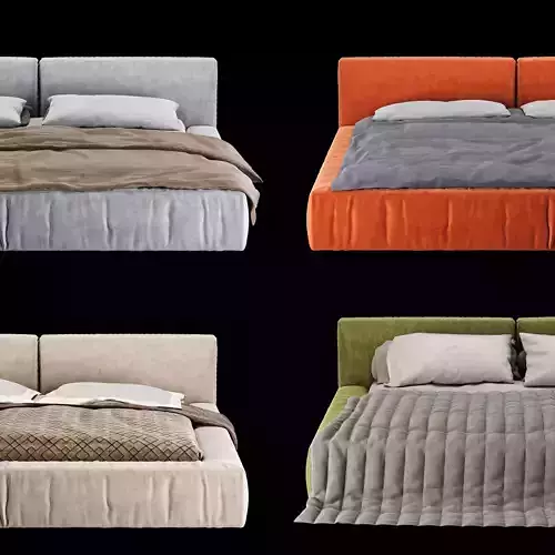 Bed with pillows and blanket set4 3D Model Collection