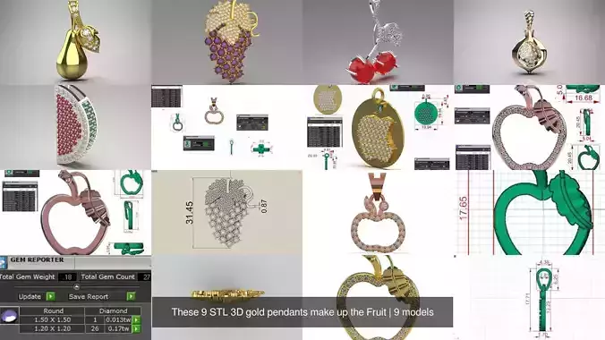 These 9 STL 3D gold pendants make up the Fruit