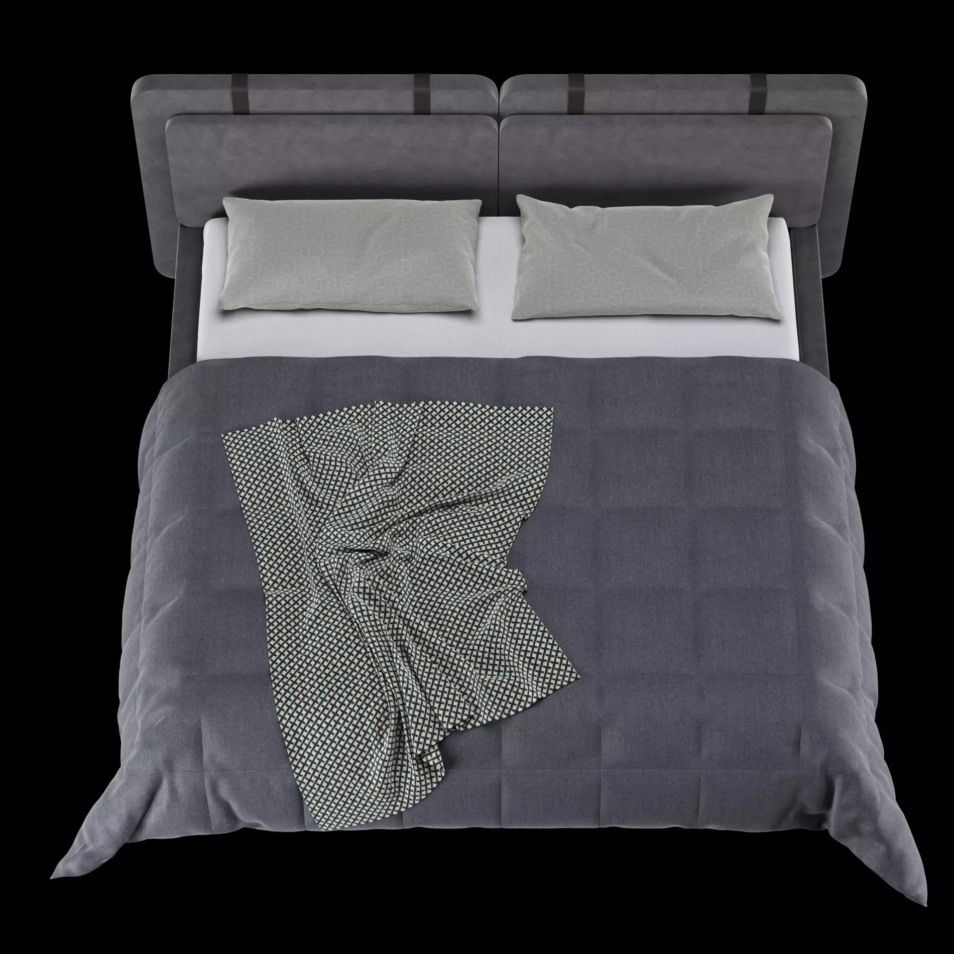 Bed with pillows and blanket 017 3D model_9