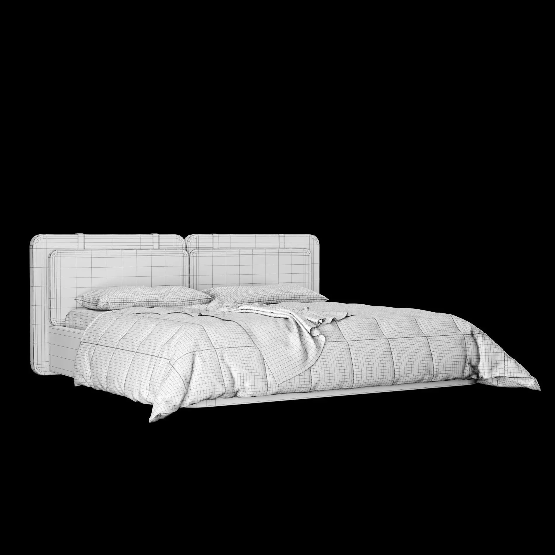 Bed with pillows and blanket 017 3D model_2