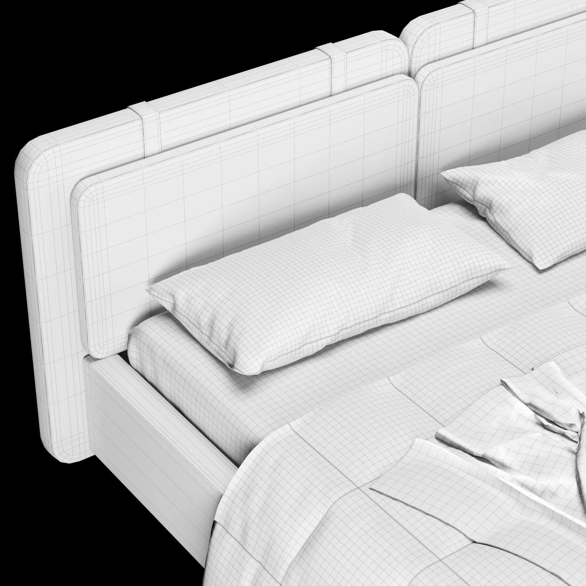 Bed with pillows and blanket 017 3D model_8