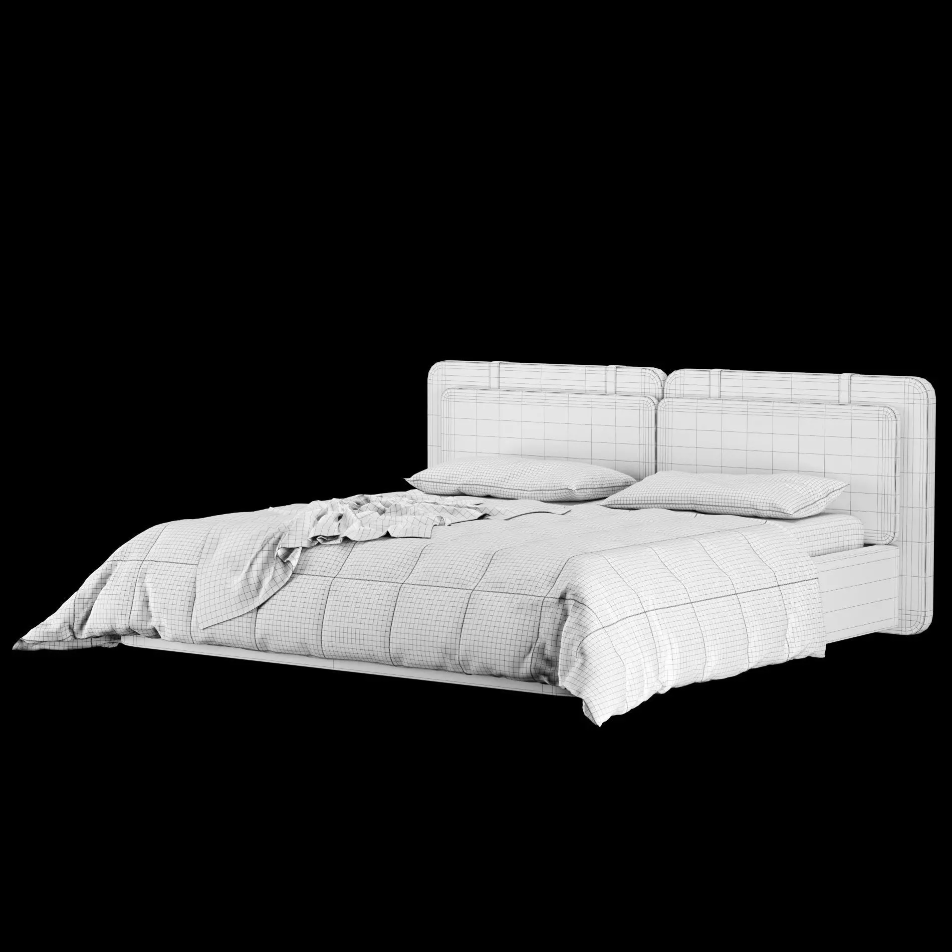 Bed with pillows and blanket 017 3D model_12