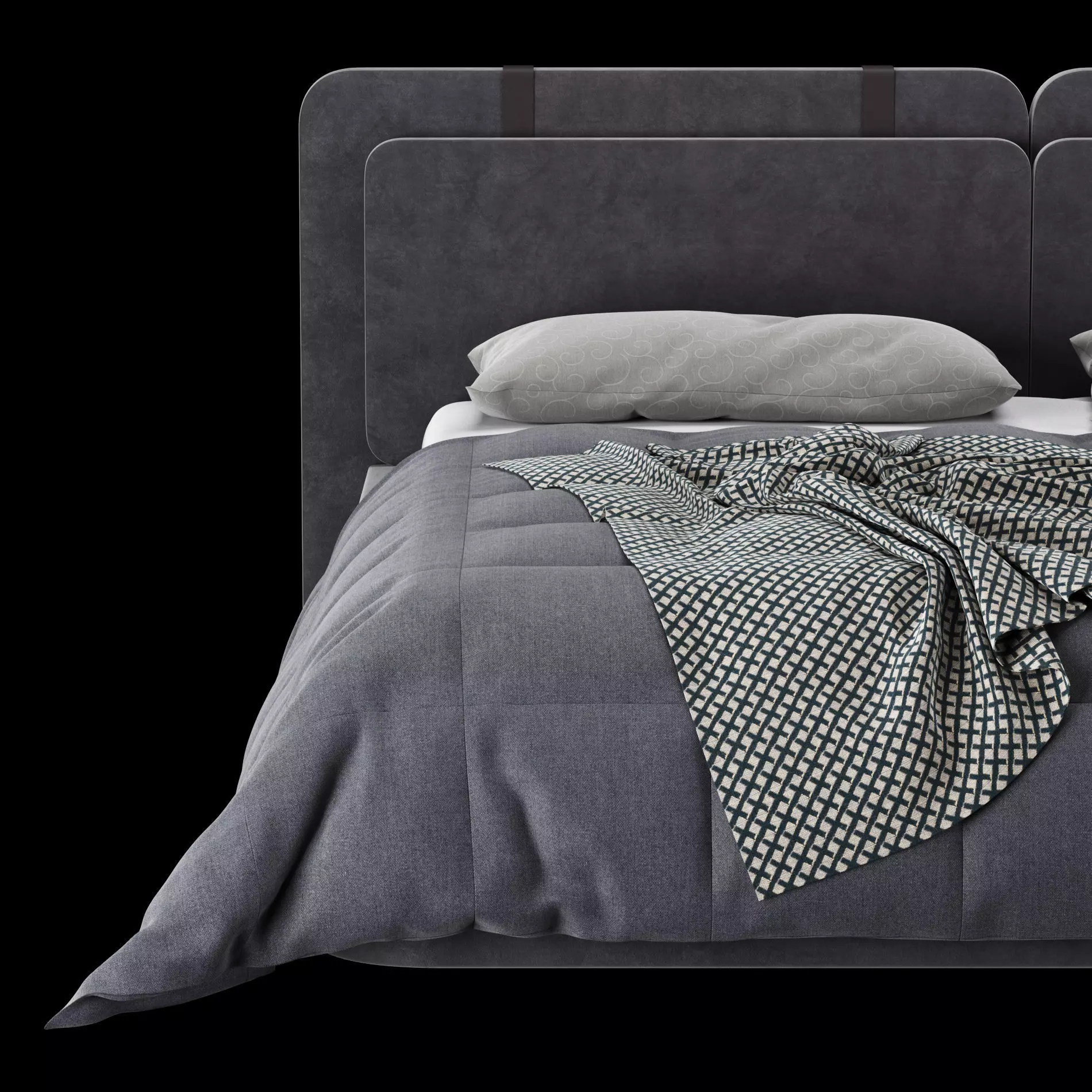 Bed with pillows and blanket 017 3D model_5