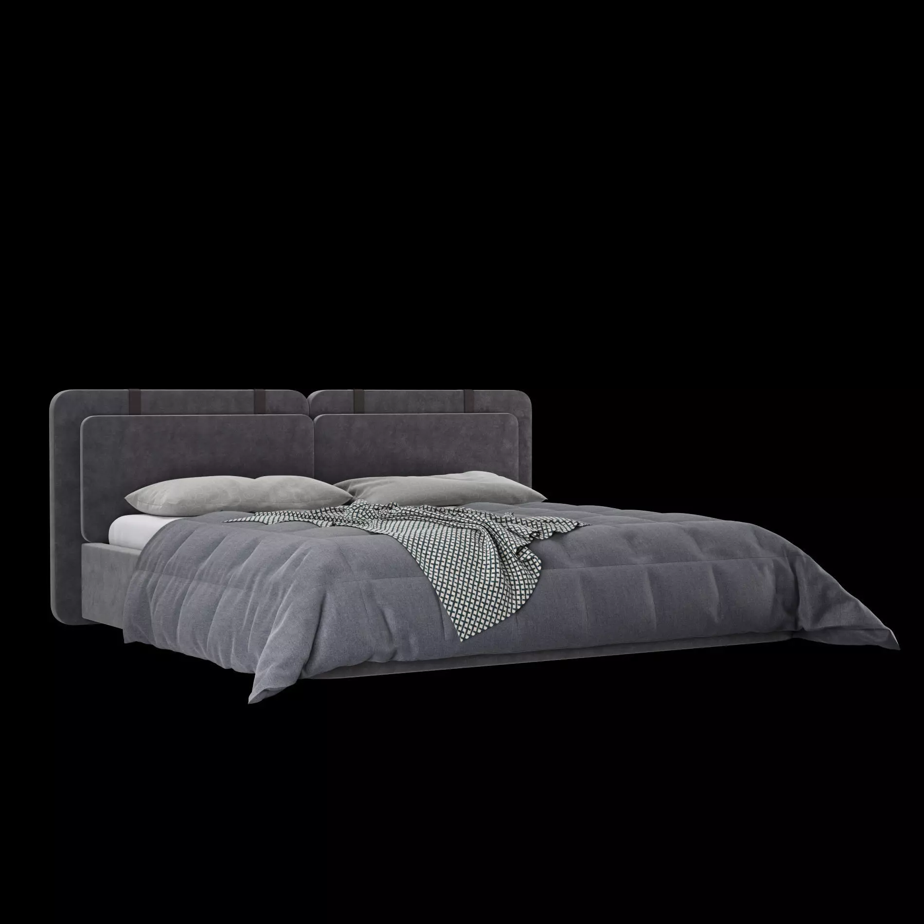 Bed with pillows and blanket 017 3D model_0