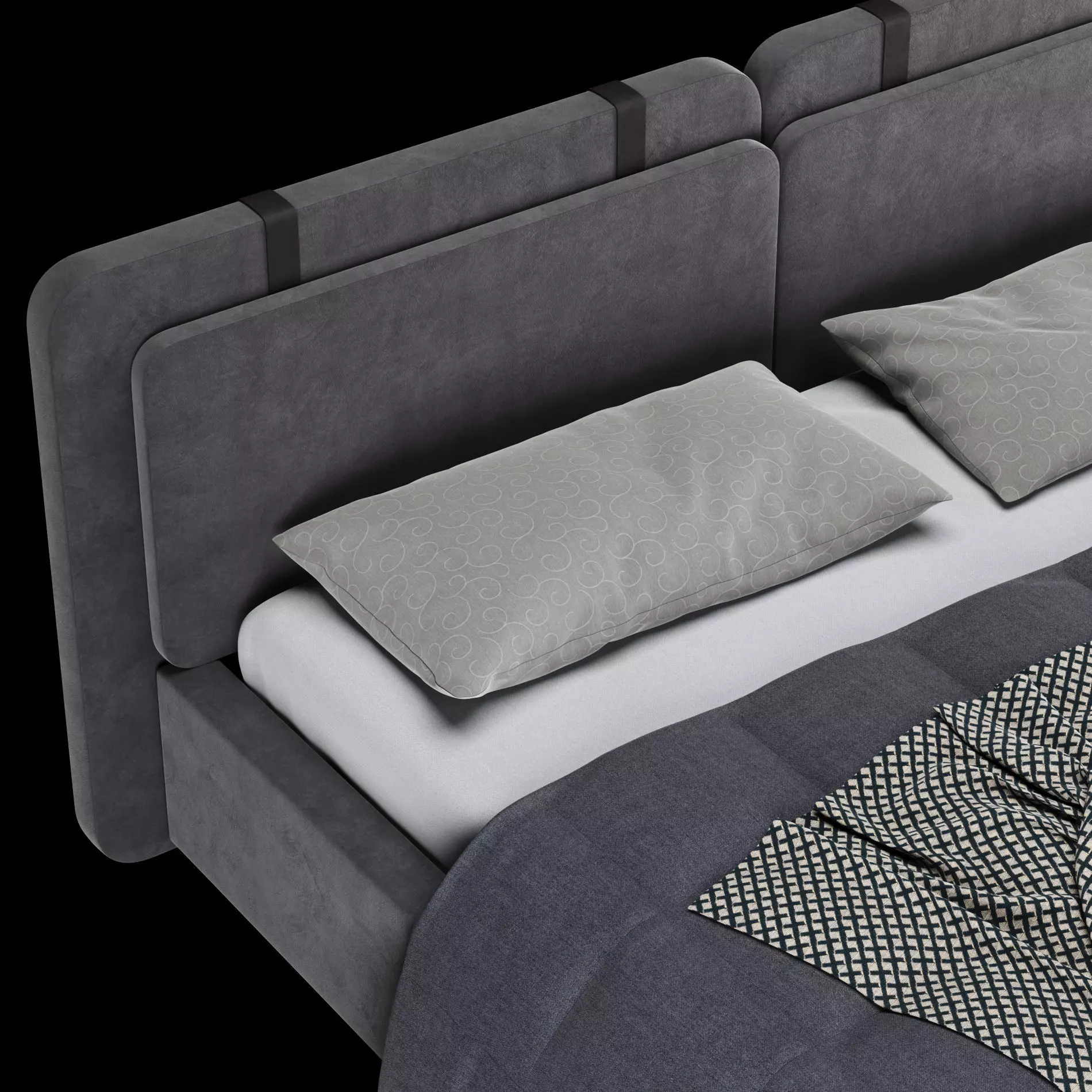 Bed with pillows and blanket 017 3D model_7