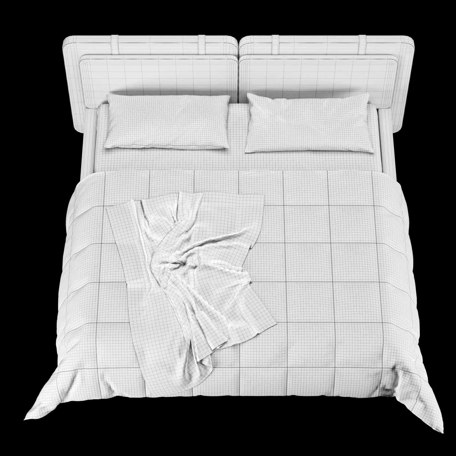 Bed with pillows and blanket 017 3D model_10