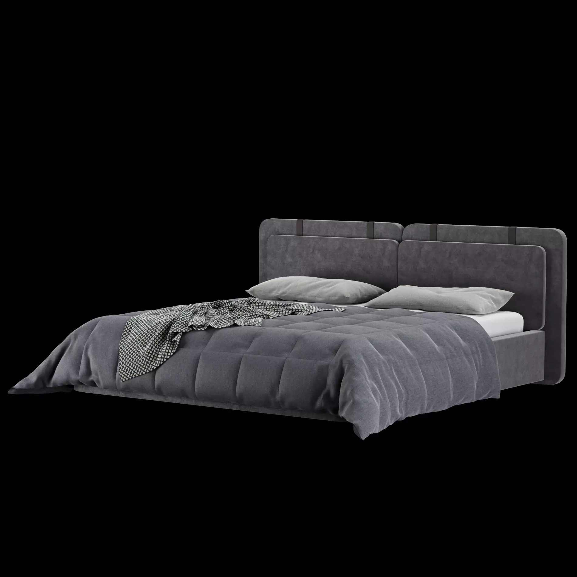 Bed with pillows and blanket 017 3D model_11