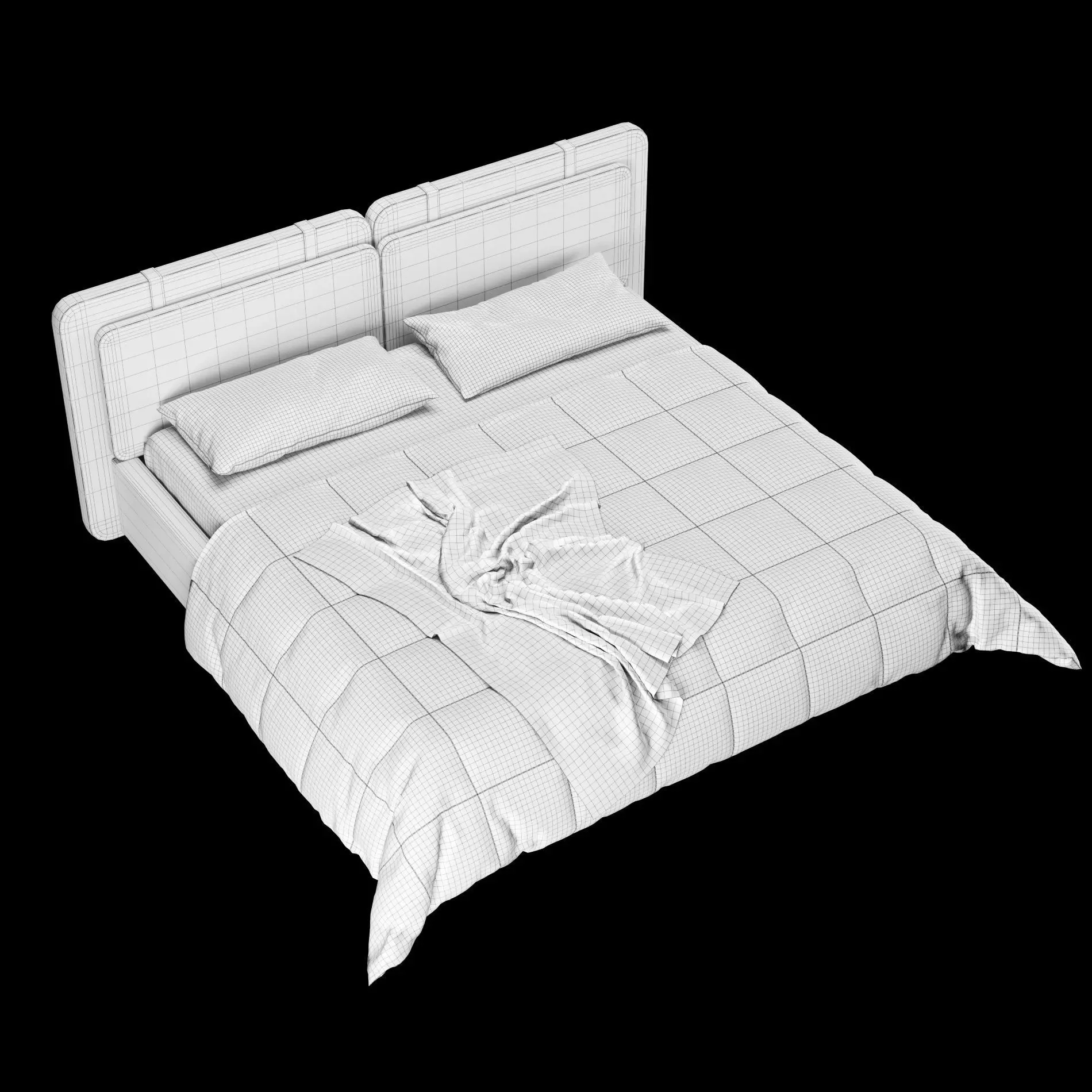 Bed with pillows and blanket 017 3D model_3