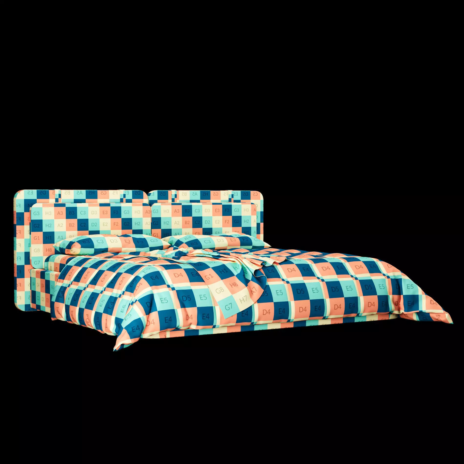 Bed with pillows and blanket 017 3D model_1