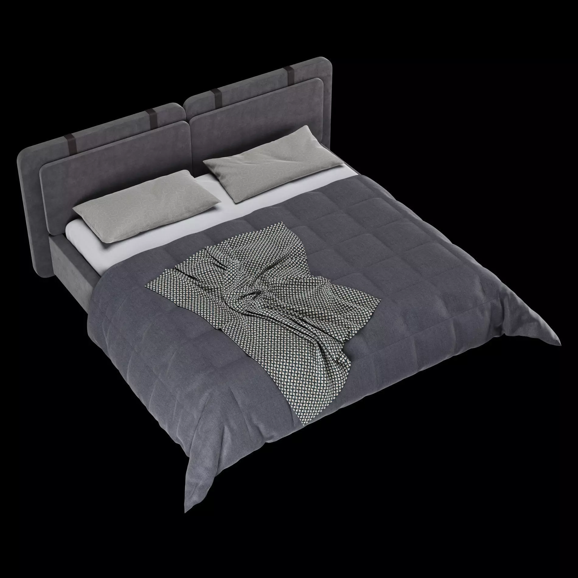 Bed with pillows and blanket 017 3D model_4