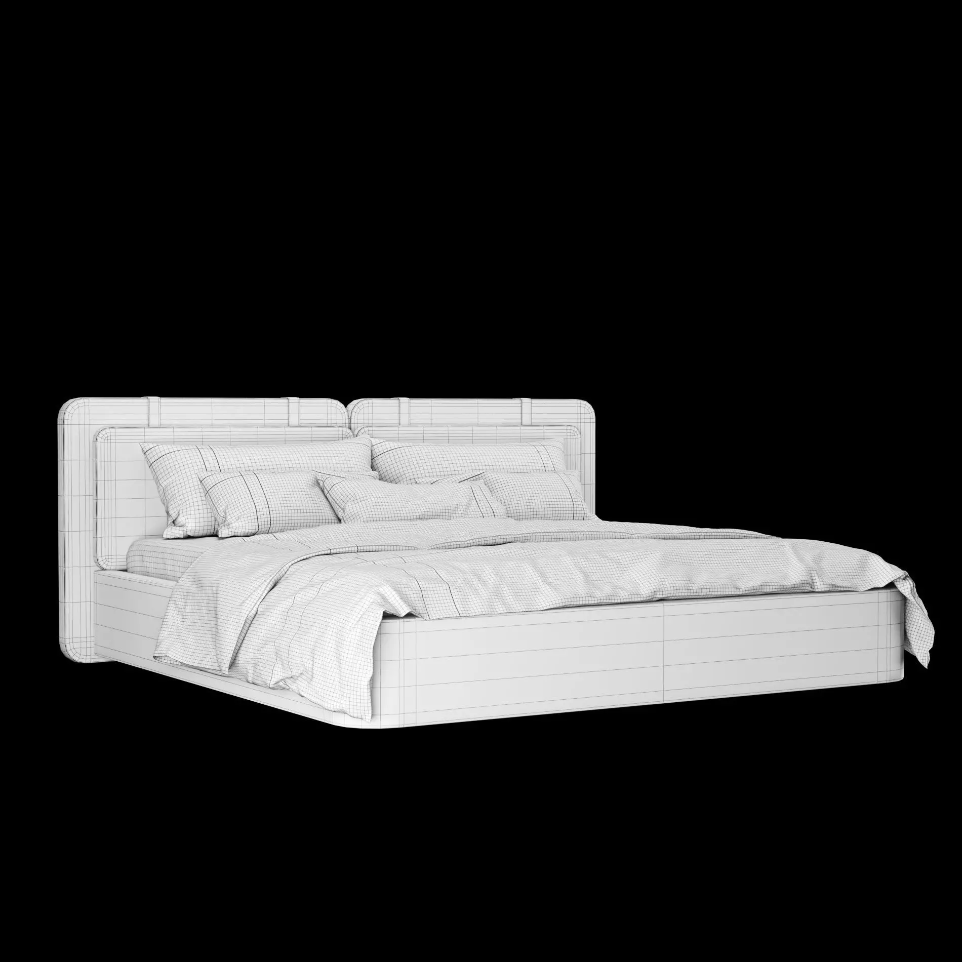 Bed with pillows and blanket 018 3D model_2