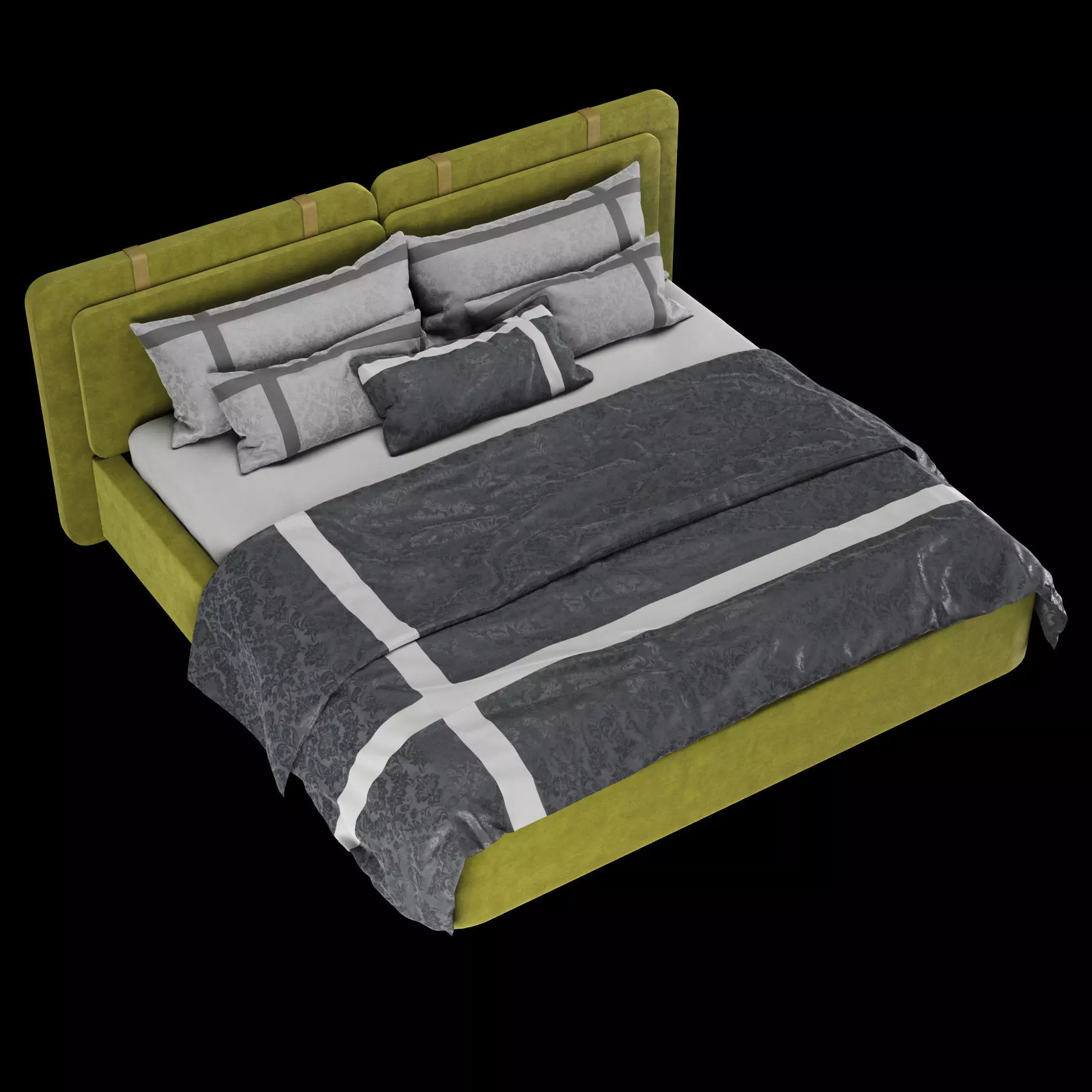 Bed with pillows and blanket 018 3D model_3