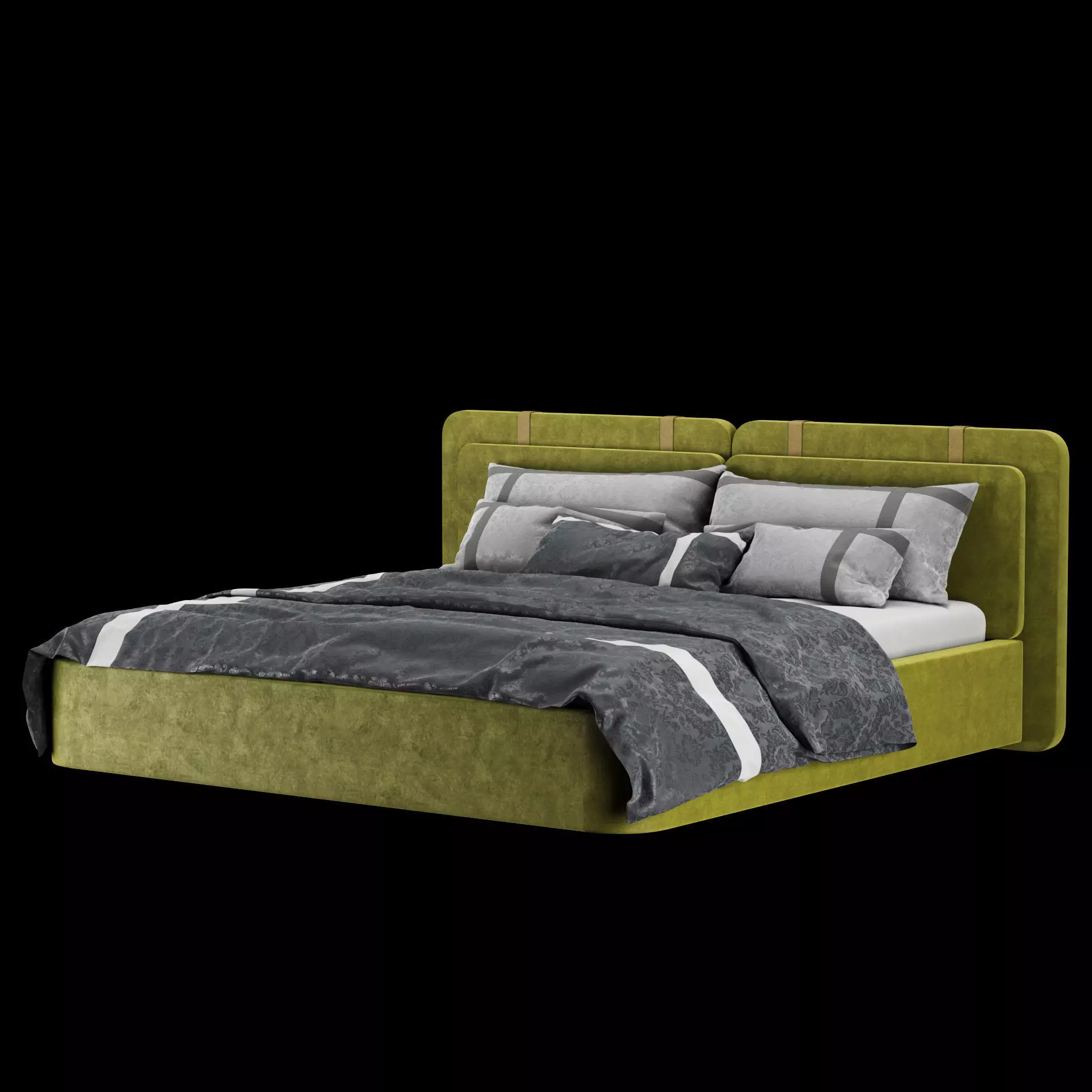 Bed with pillows and blanket 018 3D model_11