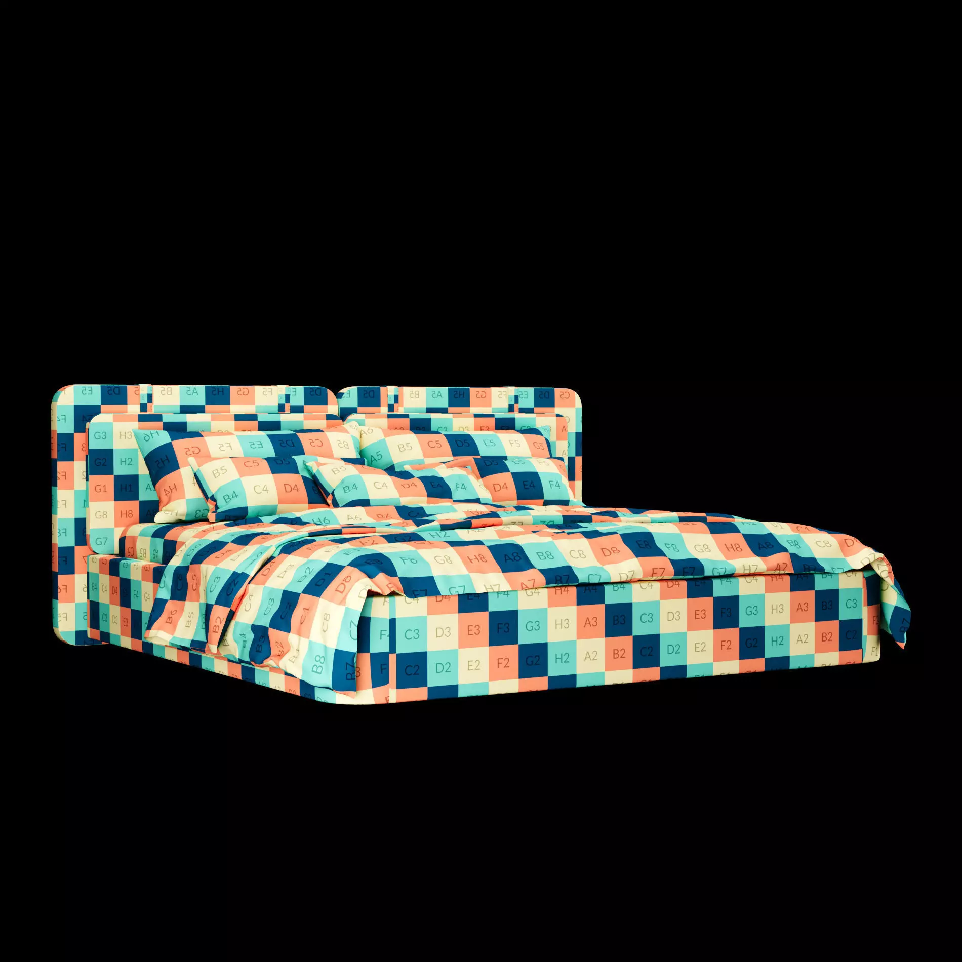 Bed with pillows and blanket 018 3D model_1