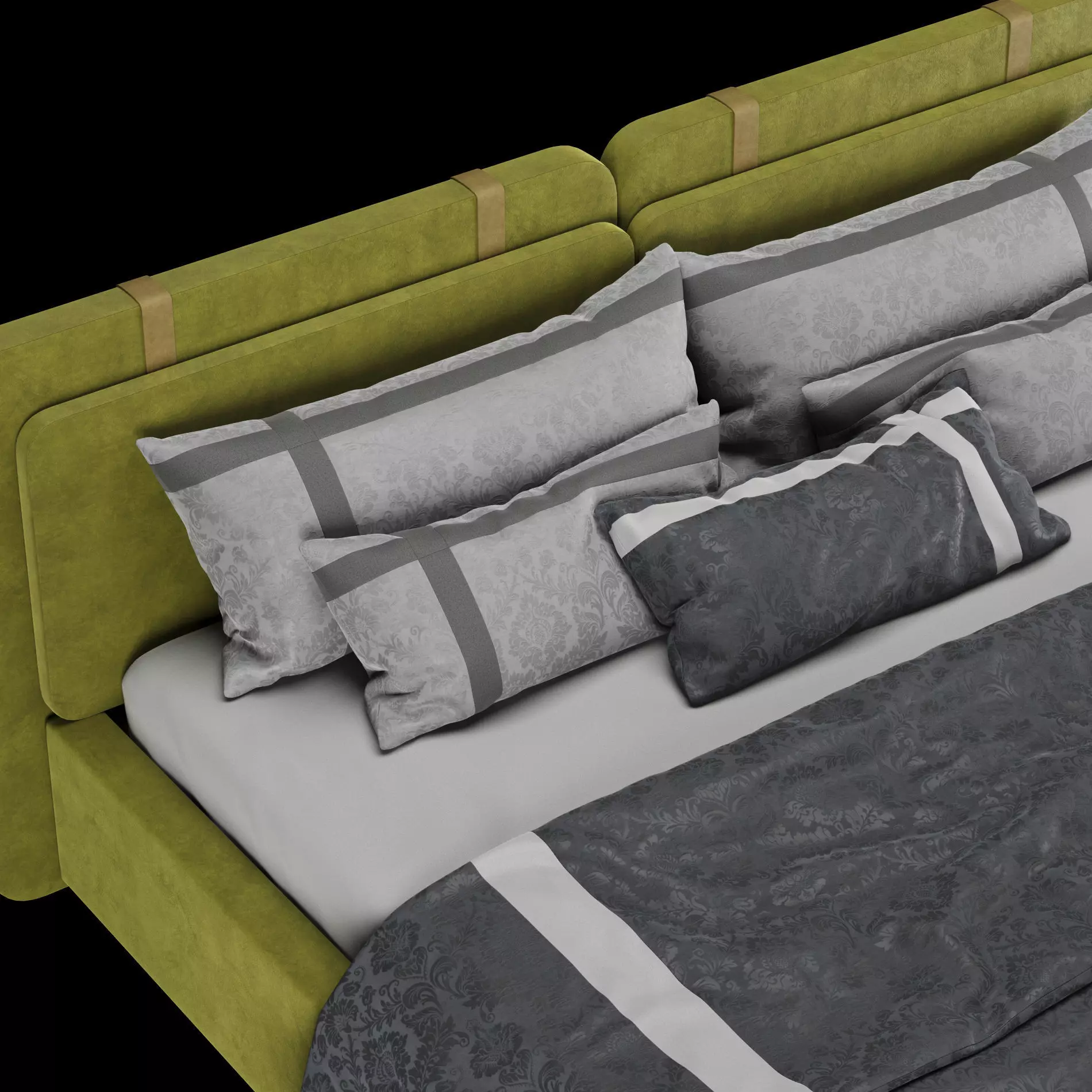 Bed with pillows and blanket 018 3D model_7