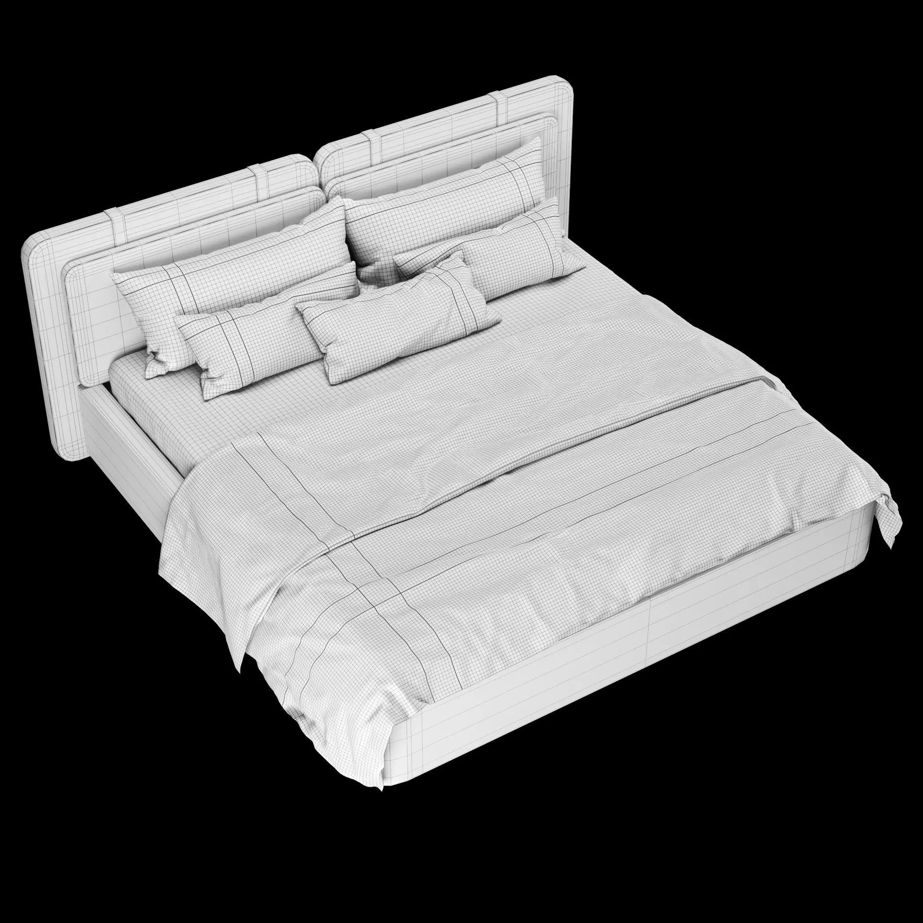 Bed with pillows and blanket 018 3D model_4