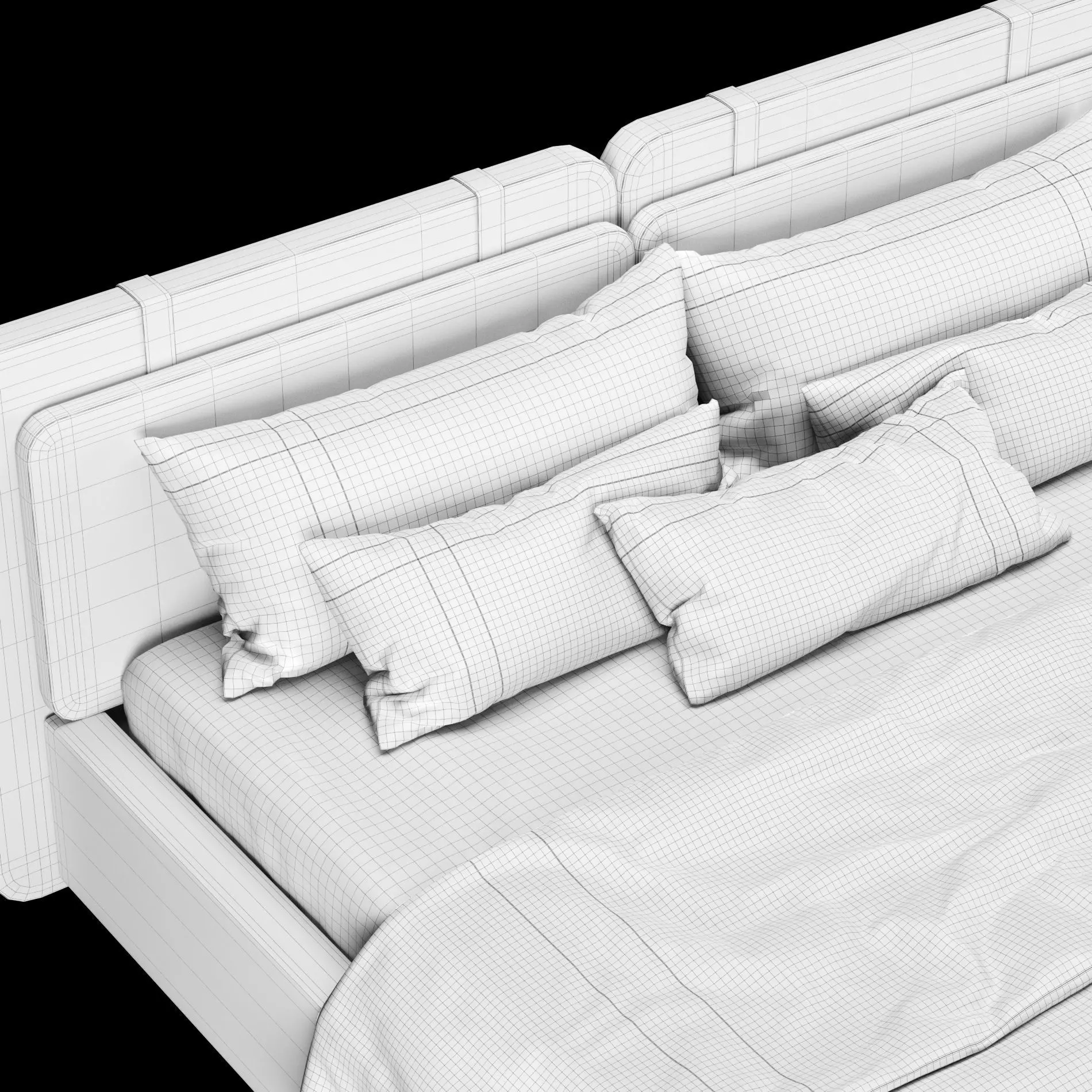 Bed with pillows and blanket 018 3D model_8