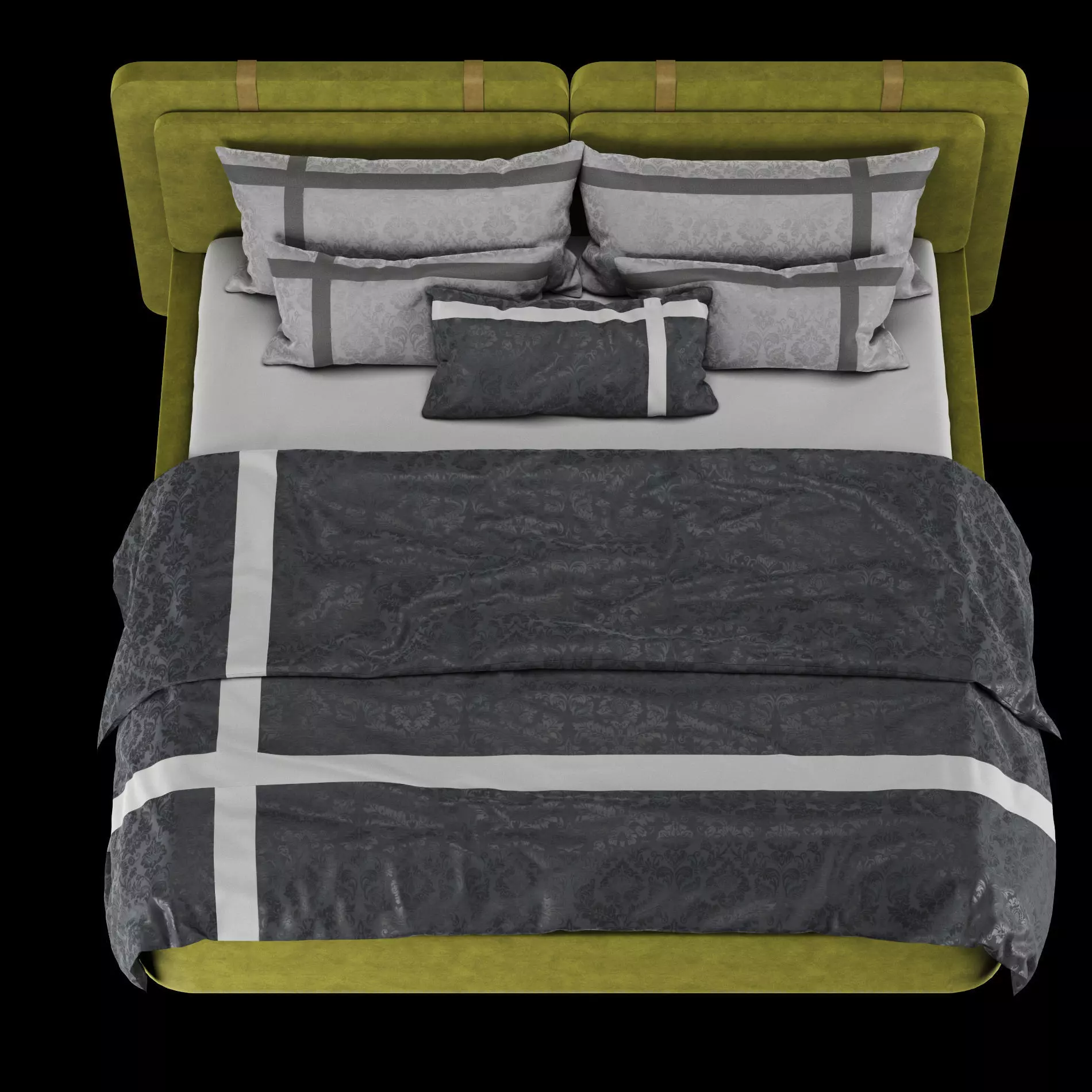 Bed with pillows and blanket 018 3D model_9